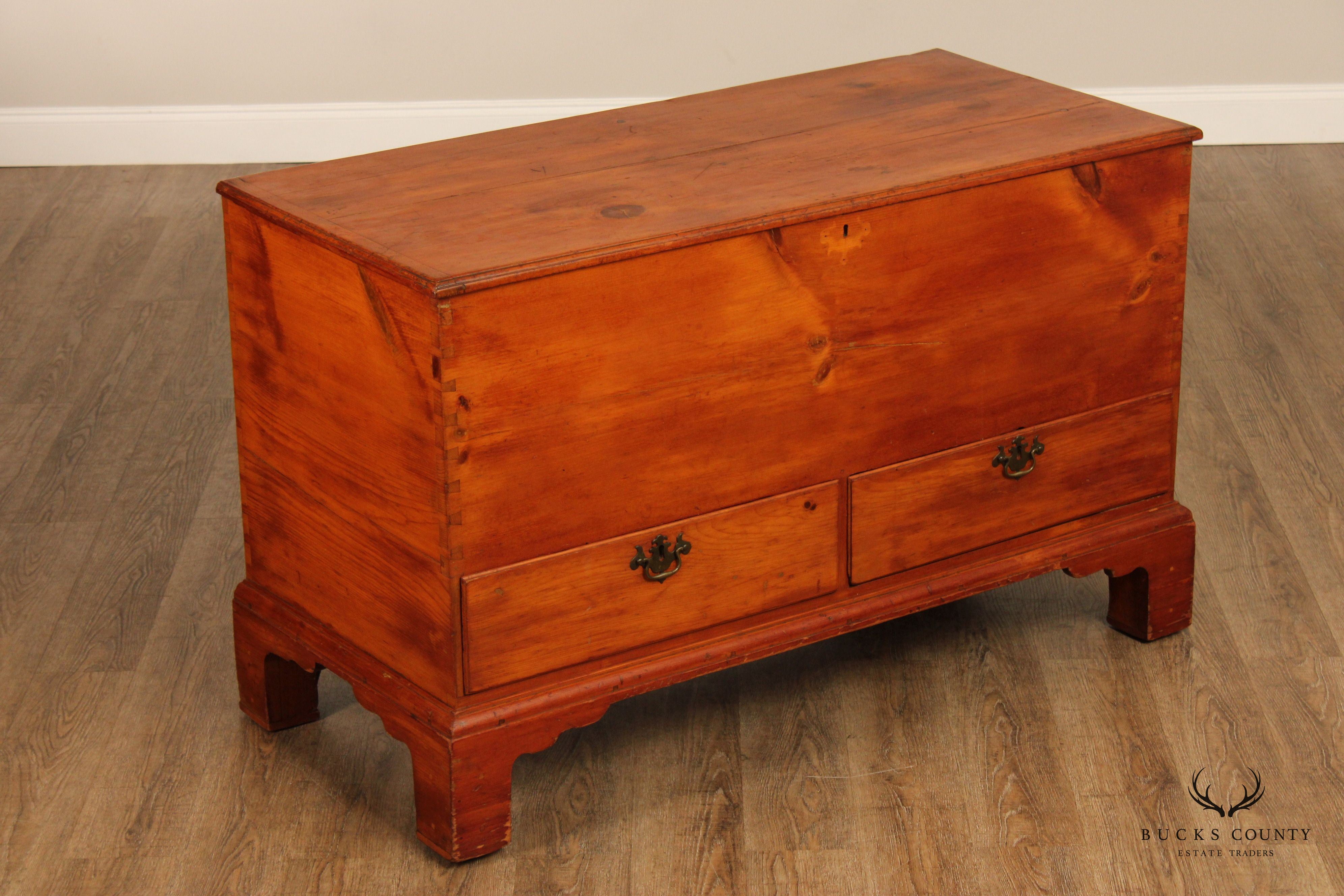 Antique Chippendale Large Two-Drawer Pine Blanket Chest