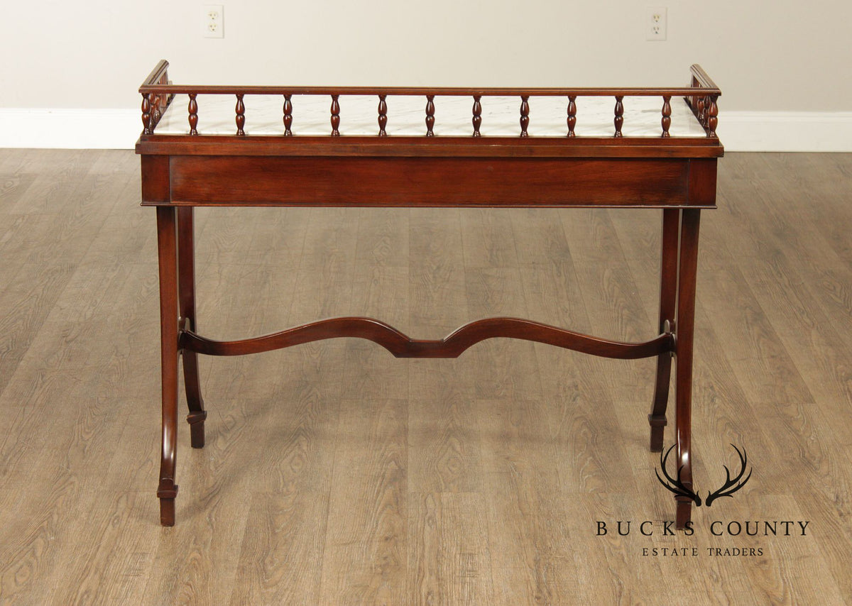 Vintage Hepplewhite Style Mahogany Marble Top Console Server Table