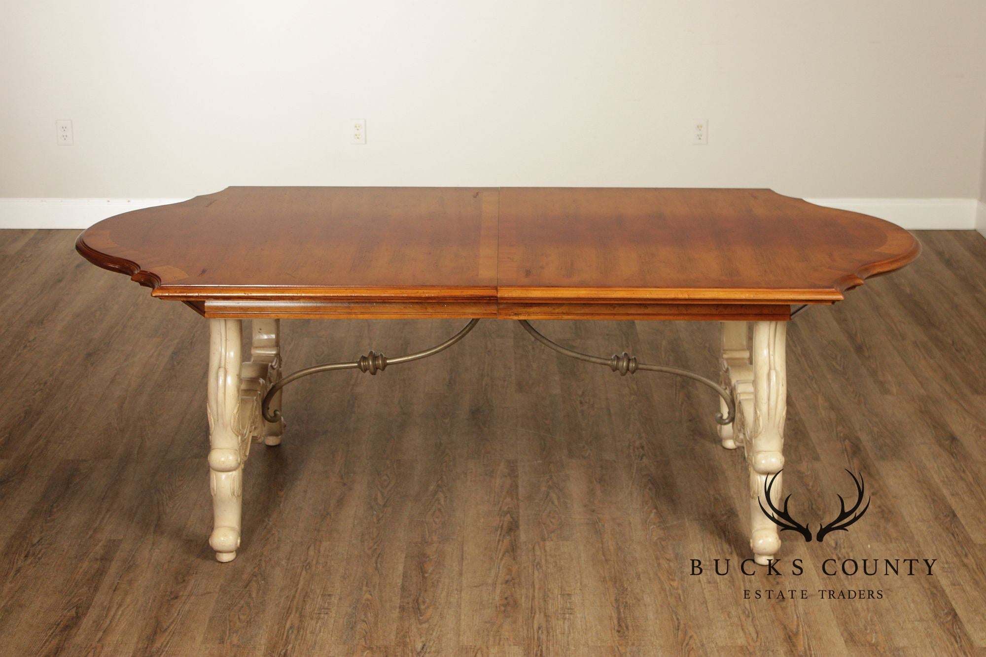 Century Cream Painted Iron Stretcher Base Dining Table