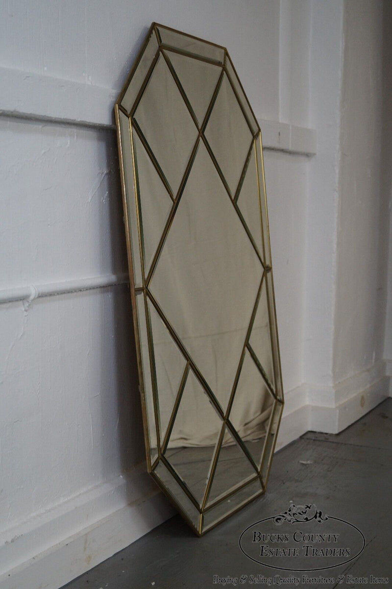 Brass Frame Harlequin Pattern Beveled Glass Mirror