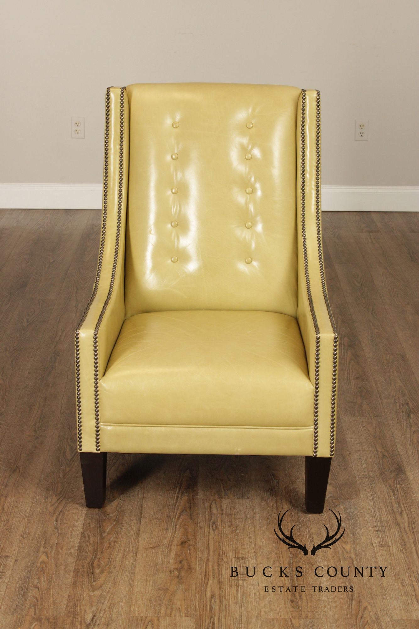 Pair Of Contemporary Style Yellow Leather Lounge Chairs