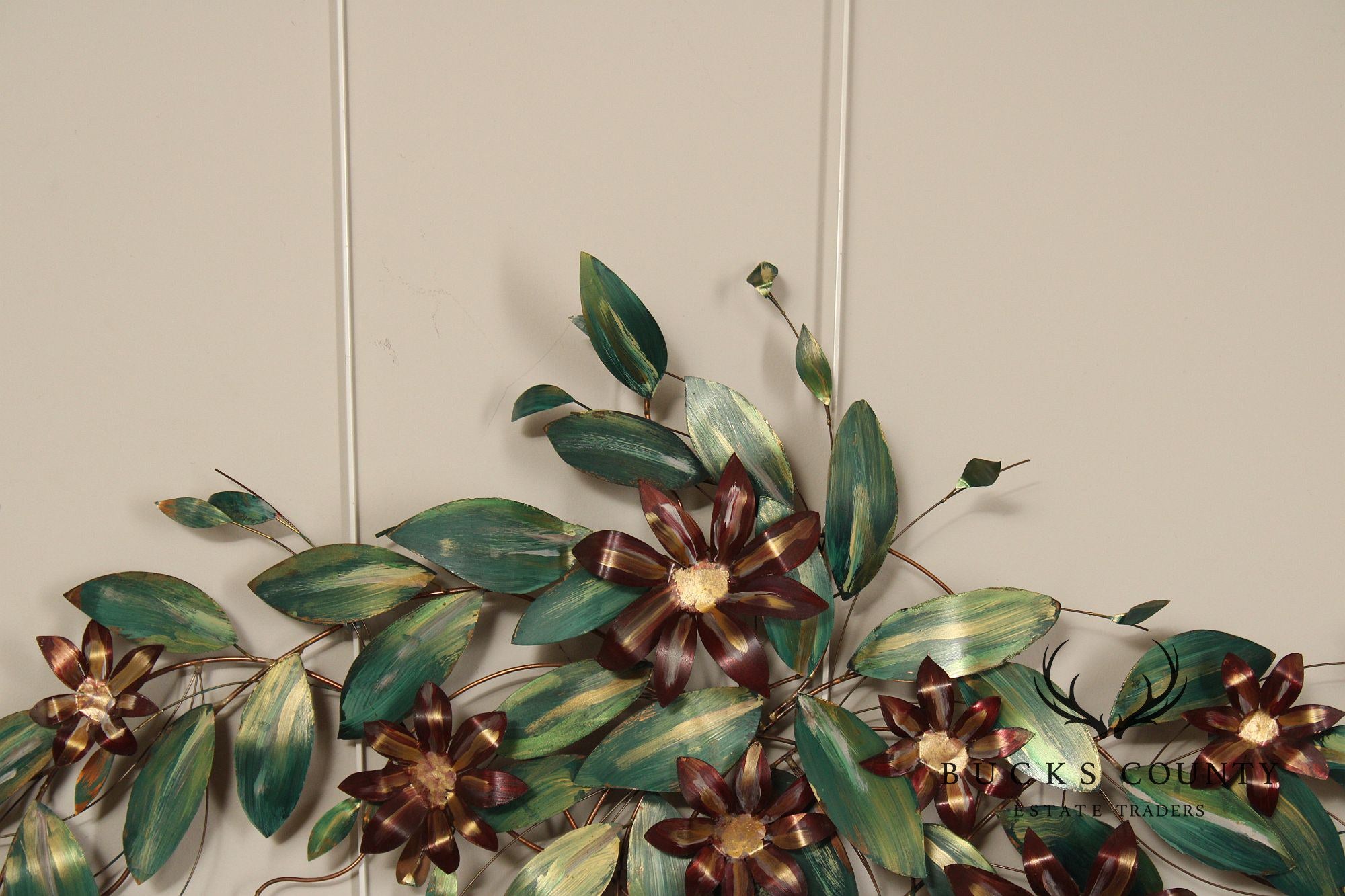Vintage Enameled Metal Clematis Wall Sculpture