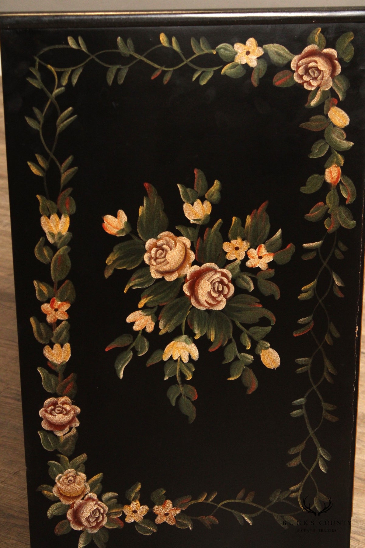 Rustic Italian Style Paint Decorated Marble Top Buffet