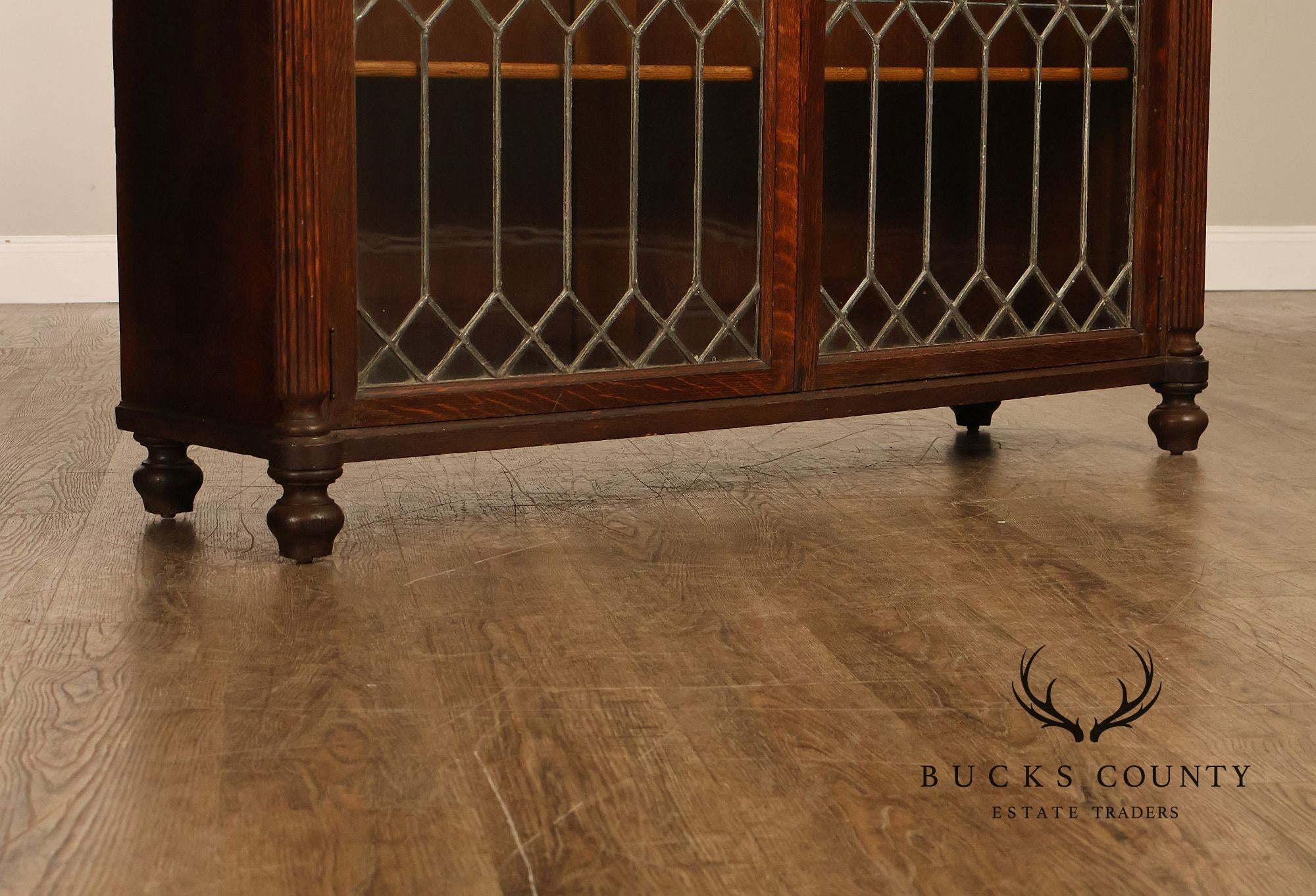 Arts and Crafts Antique Oak and Leaded Glass Bookcase