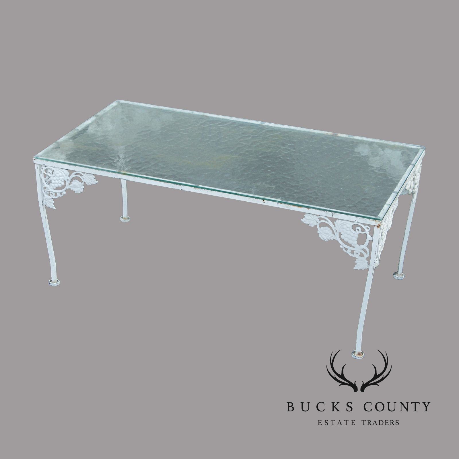 Vintage Glass Top Wrought Iron Garden Cocktail Table