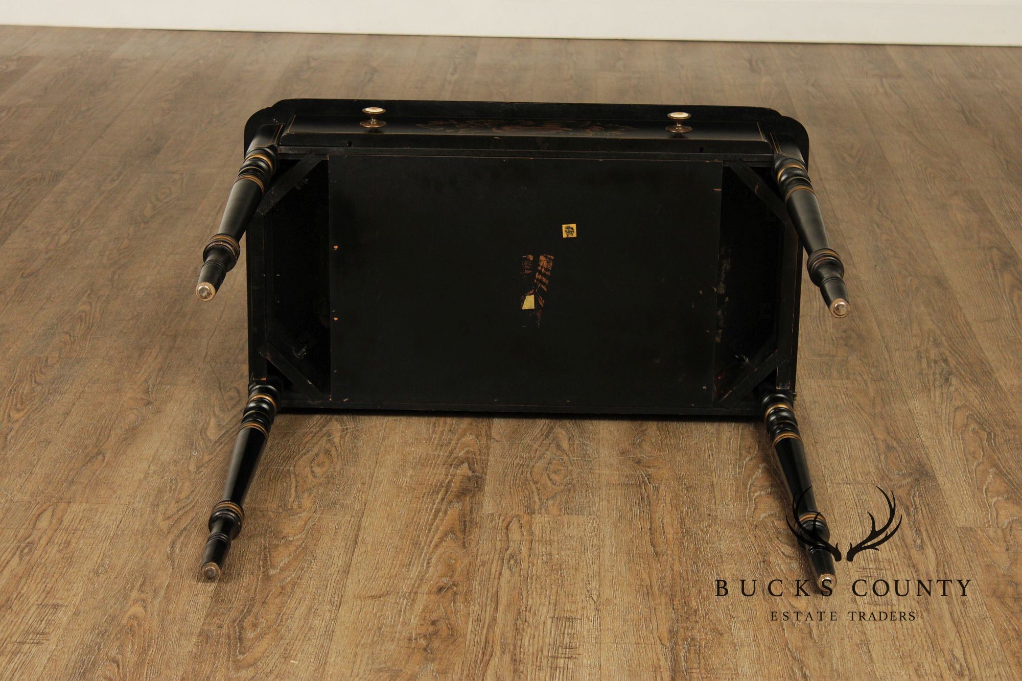 L. Hitchcock Black And Gold Stenciled Vanity Desk And Stool