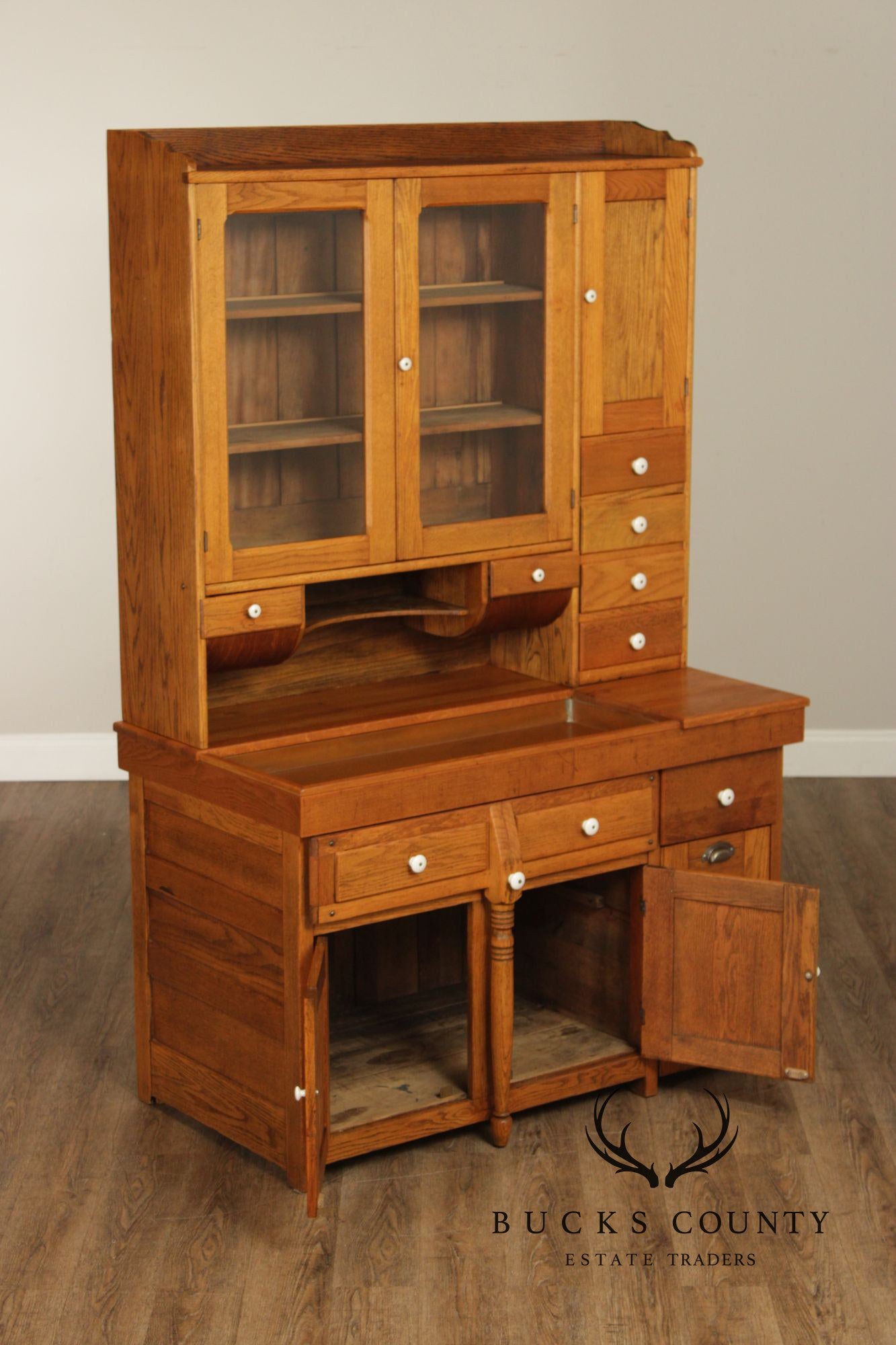 Antique American Hutch With Copper Dry Sink And Pull-Out Cutting Board