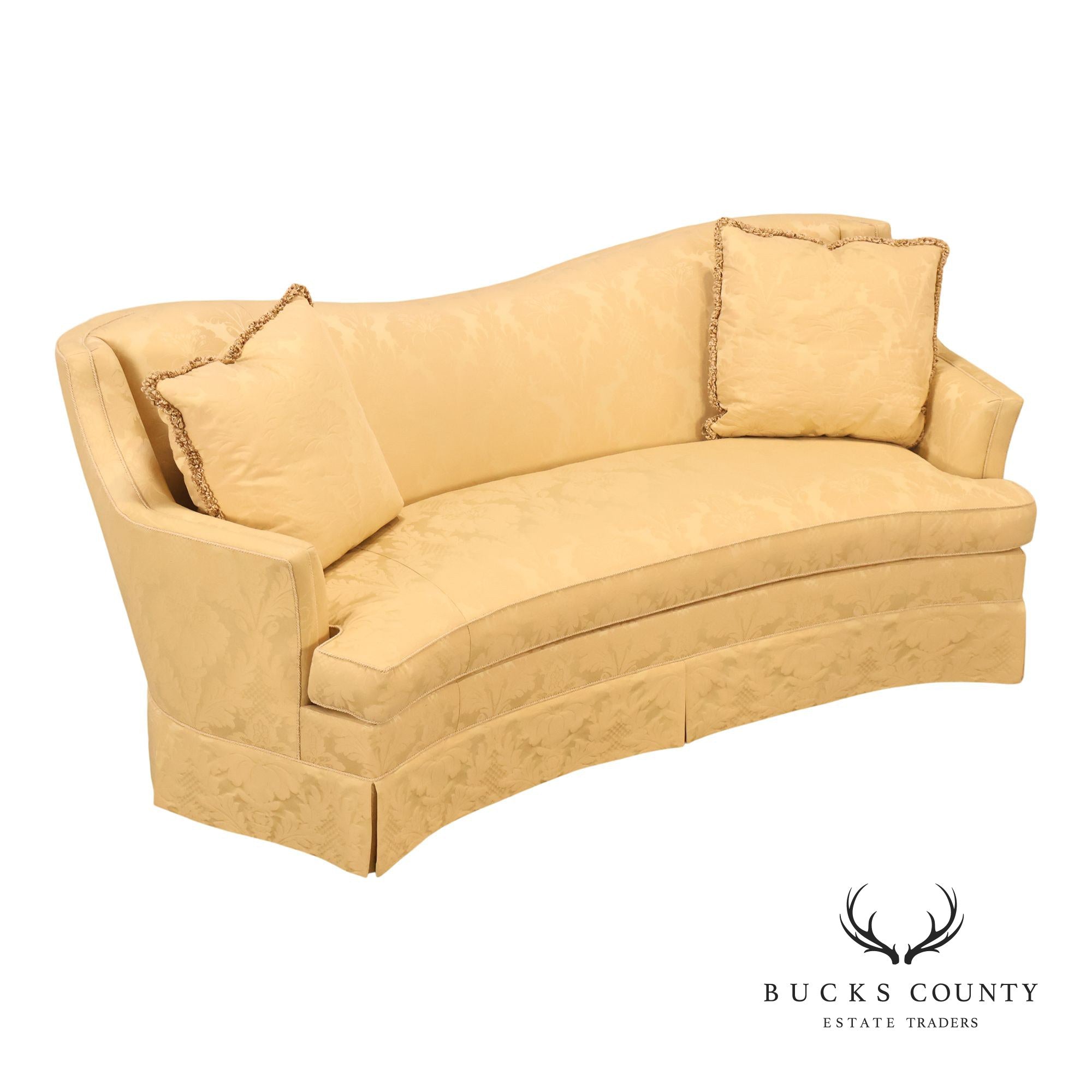 Councill Custom Damask Upholstered Curved Back Sofa