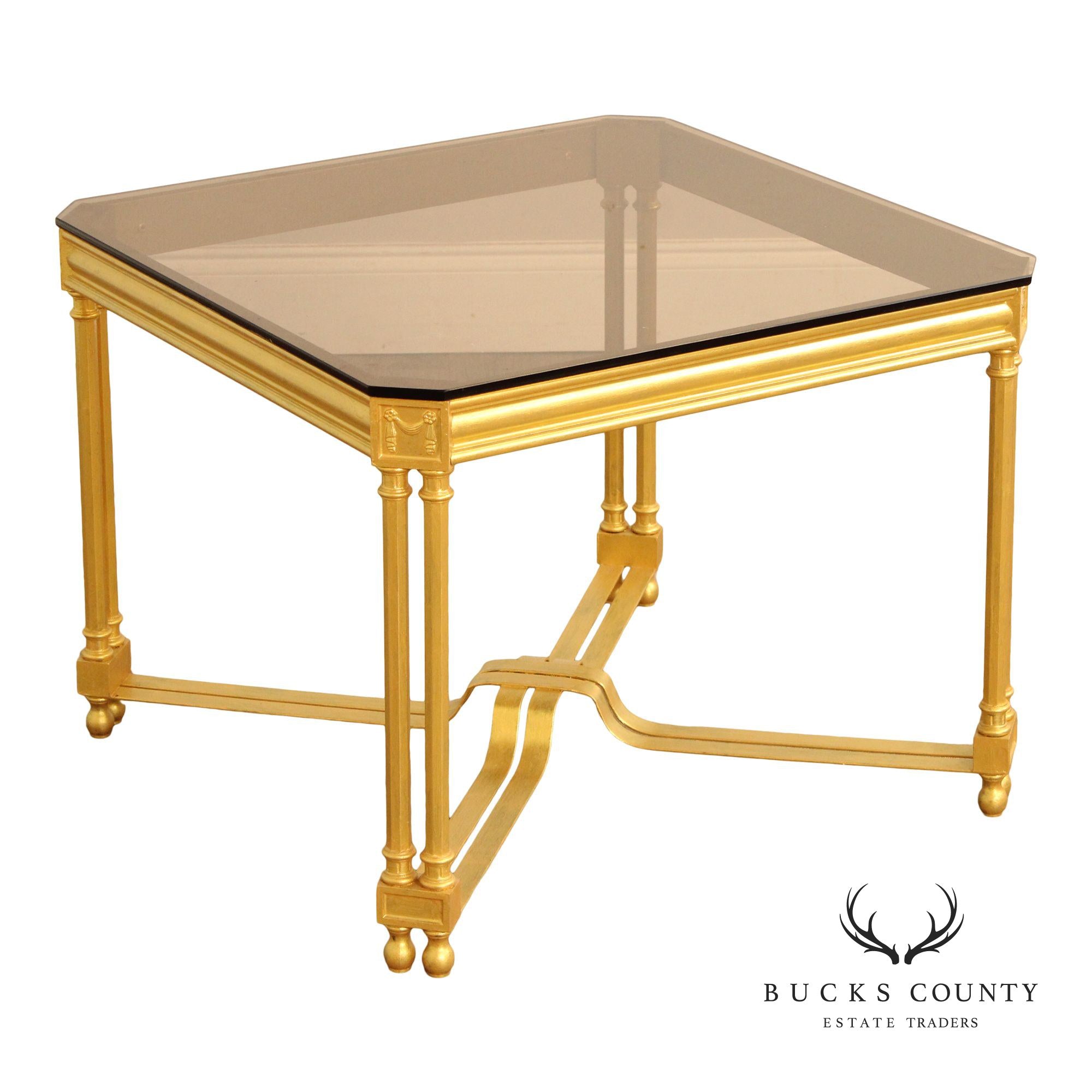 Neoclassical Style Glass Top End Table