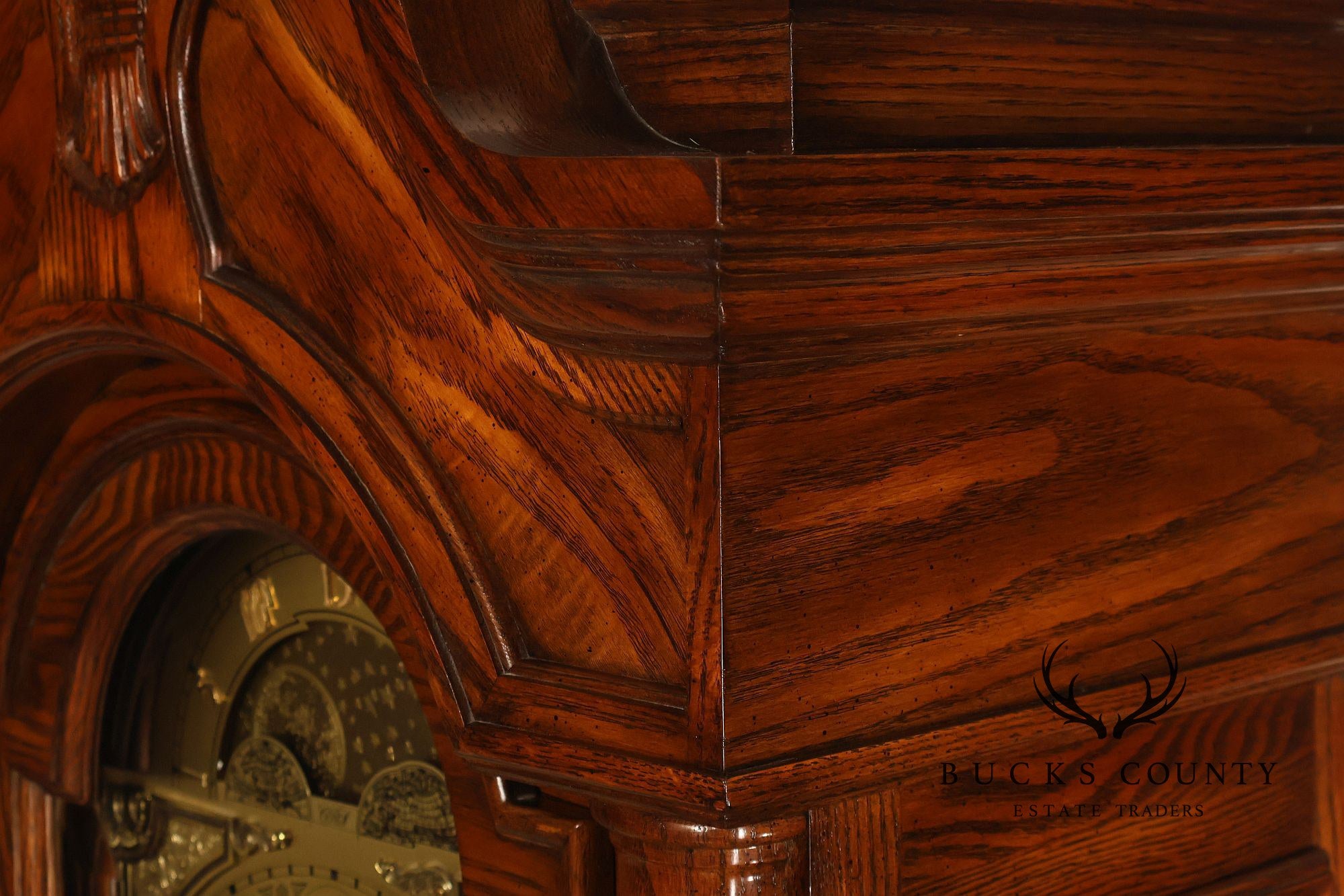 Sligh Traditional Oak Triple Chime Grandfather Clock With Moon Phase Dial