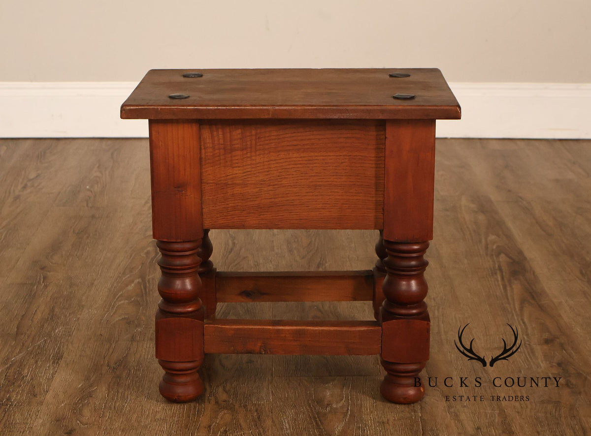 Vintage Spanish Colonial Revival Carved Wood One-Drawer Side Table