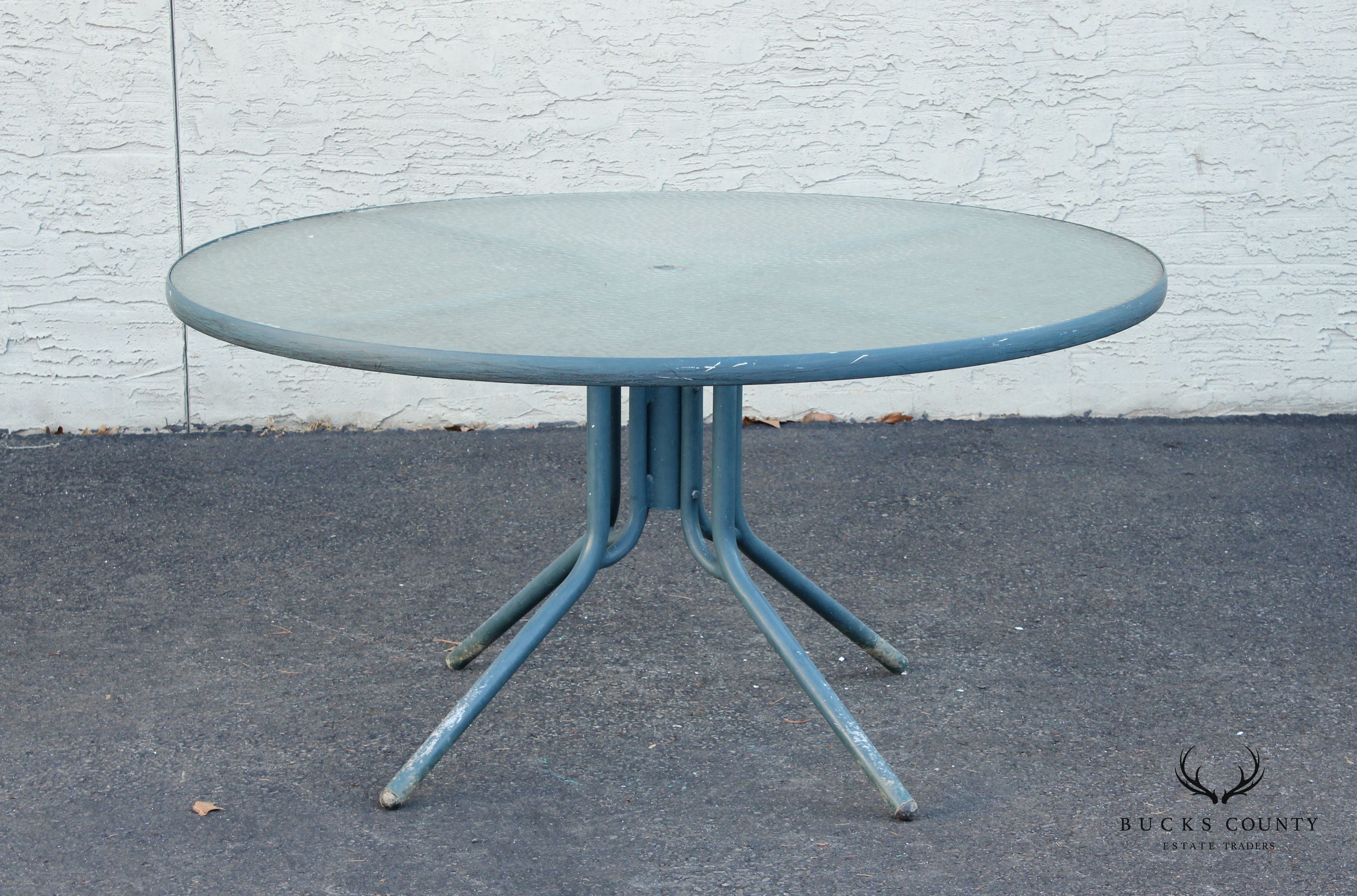 Mid Century Modern Round Glass Top Outdoor Patio Table