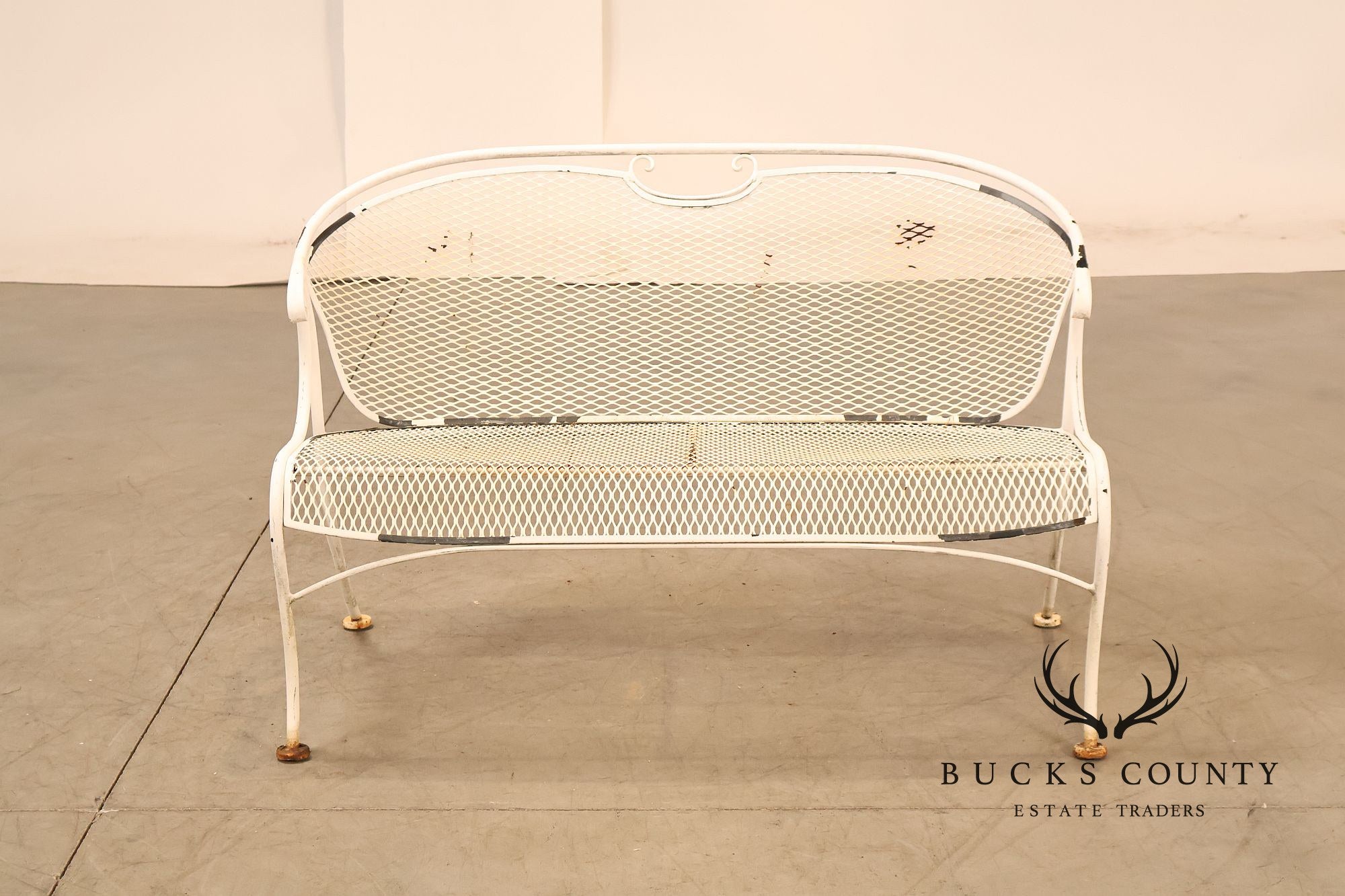 Woodard Wrought Iron Mesh Outdoor Loveseat Bench