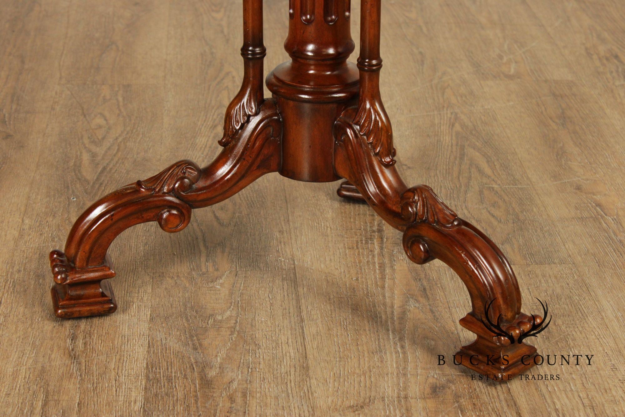 Maitland Smith Pair of Flame Mahogany Pedestal Side Tables