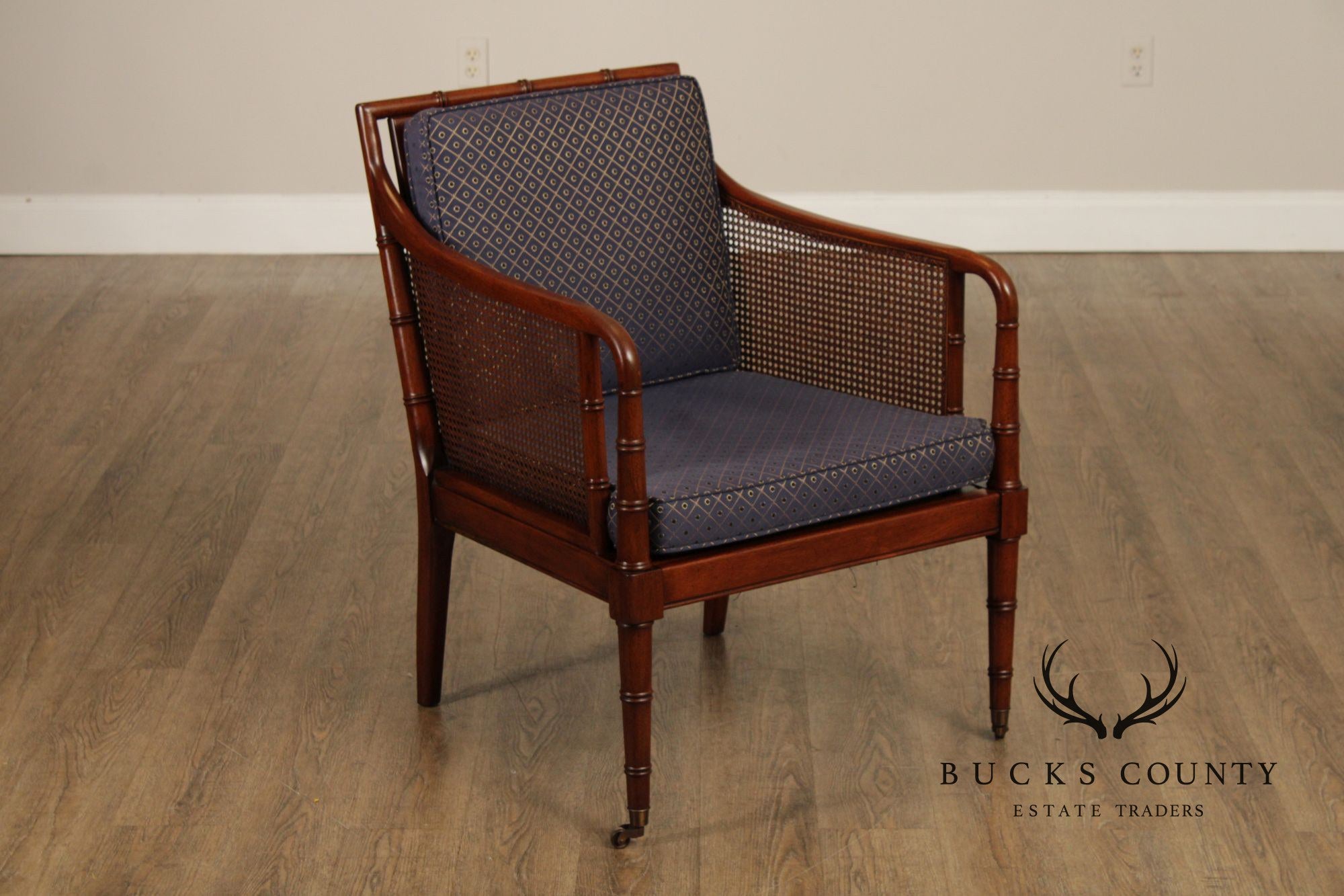 Hickory Chair Faux Bamboo and Caned Armchair and Ottoman