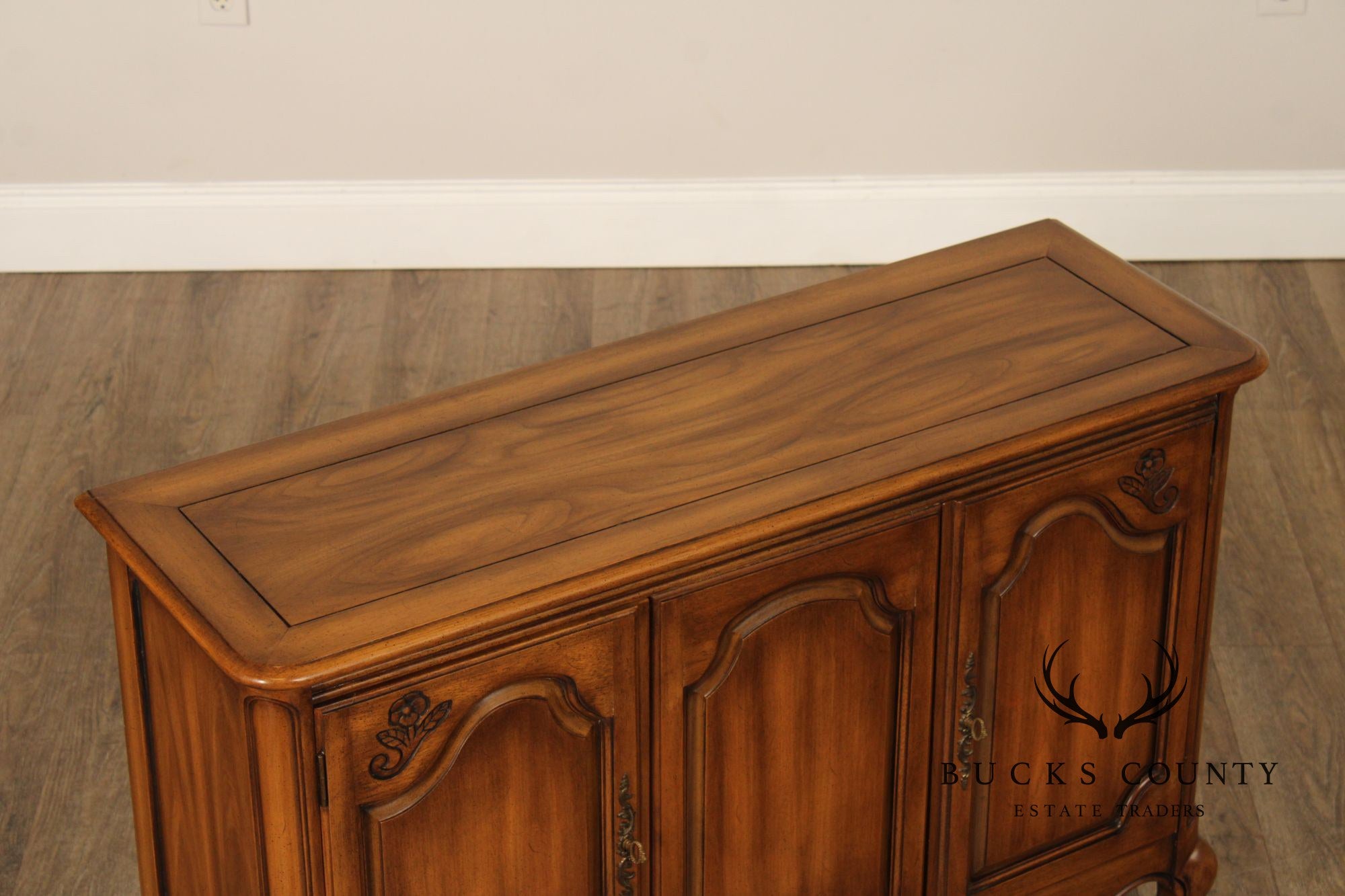 French Provincial Style Vintage Narrow Walnut Console Cabinet