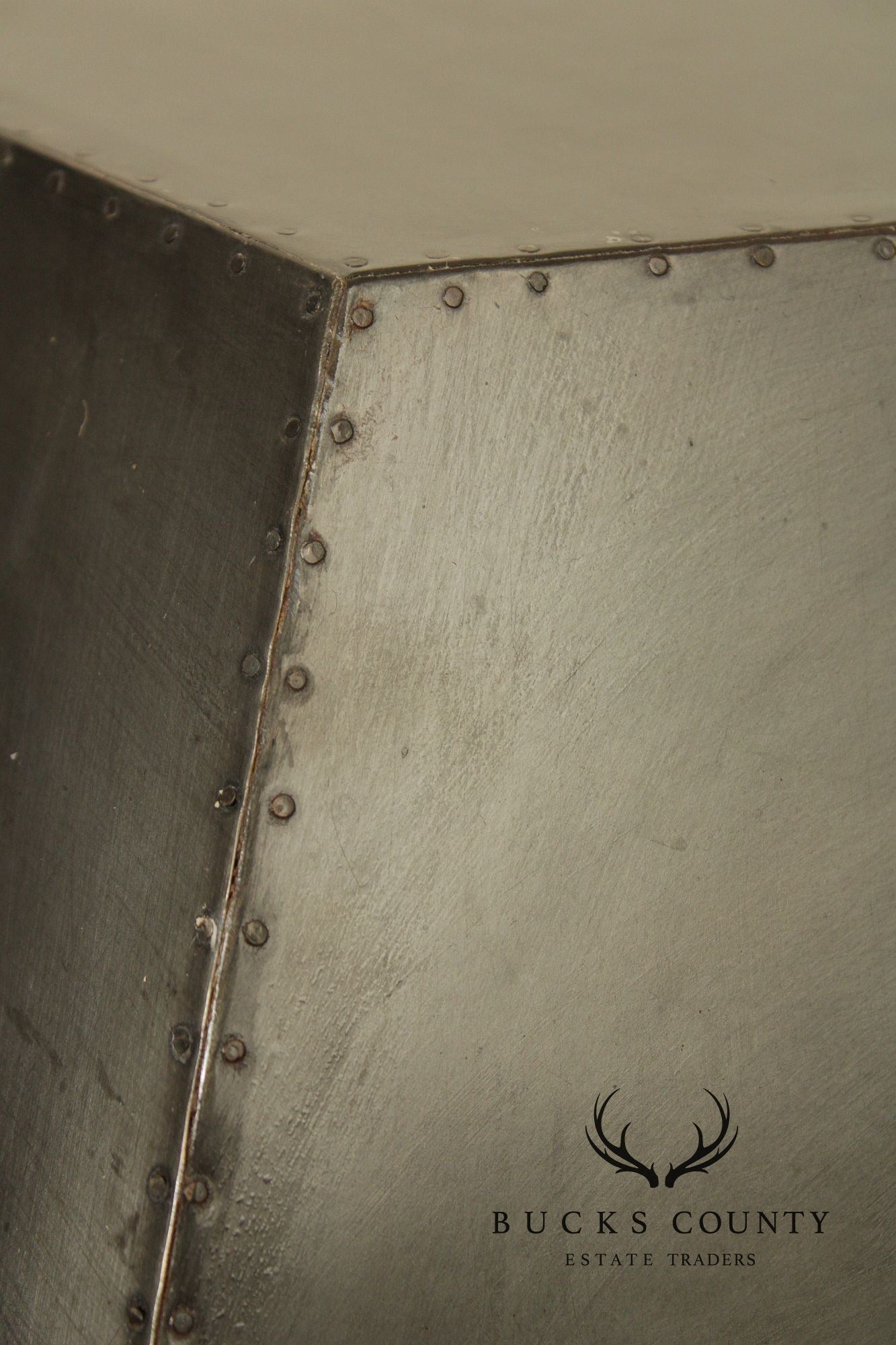 Restoration Hardware Industrial Style Zinc Polyhedron Side Tables Pair