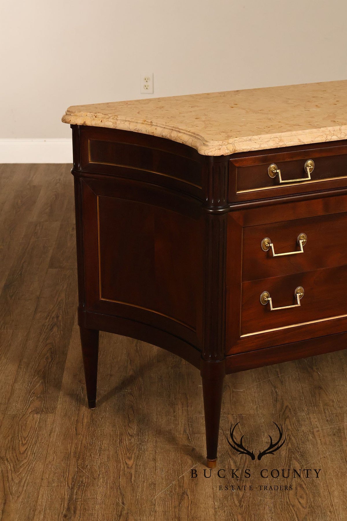 Louis XVI Style Fitted Marble Top Three-Drawer Commode