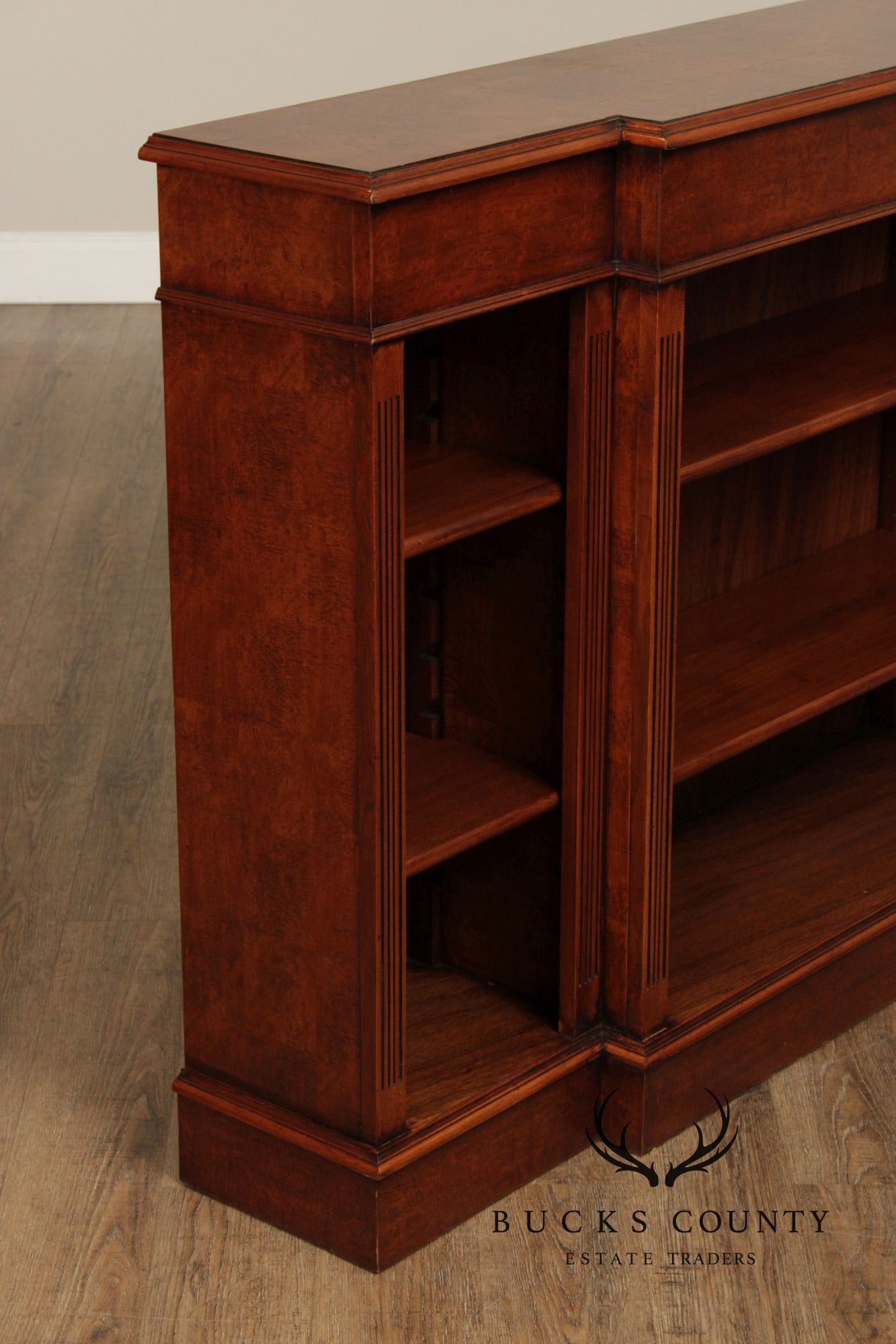 Quality Pair Of English Walnut Open Bookcases