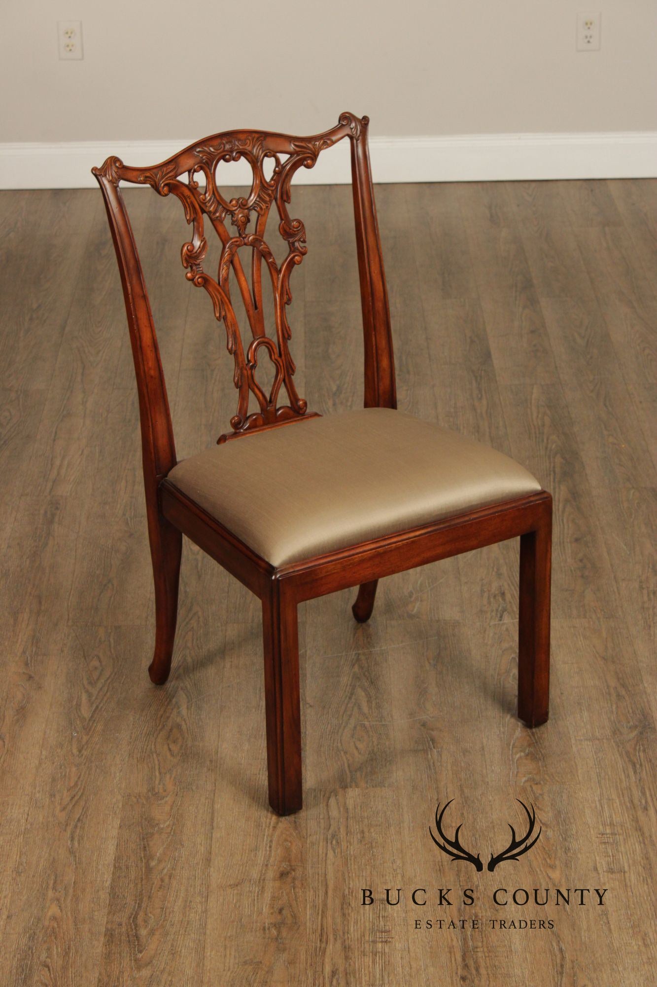 Theodore Alexander Chippendale Style Pair Of Carved Mahogany Side Chairs