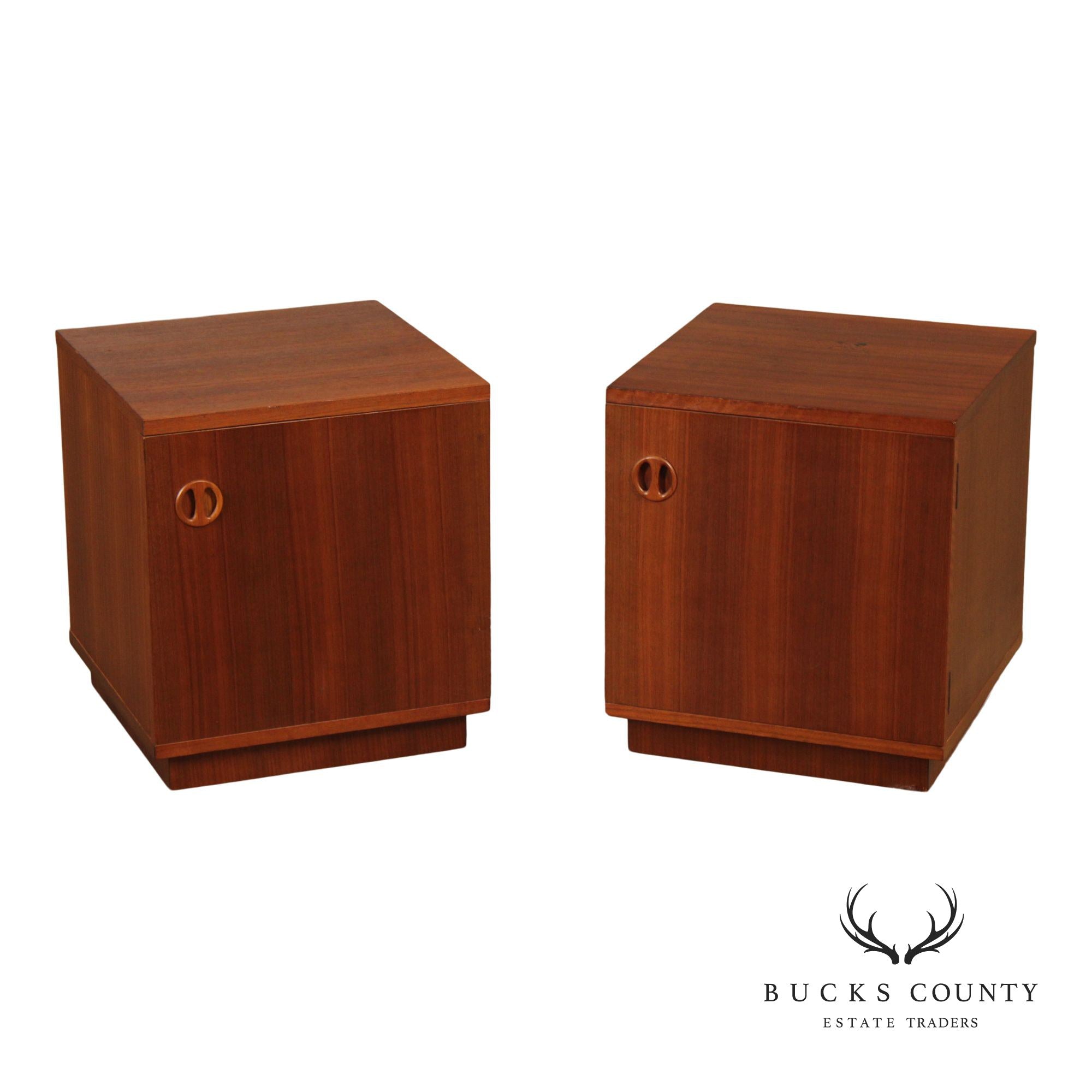 Pair Of Danish Modern Style Teak Single Door Nightstands