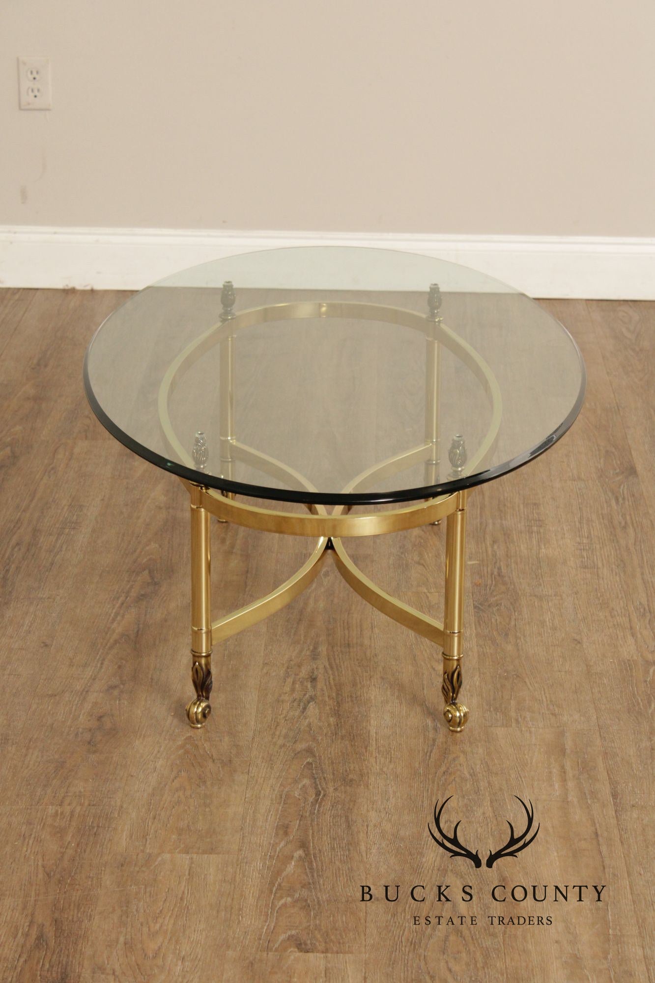 Hollywood Regency Glass Top Oval Coffee Table