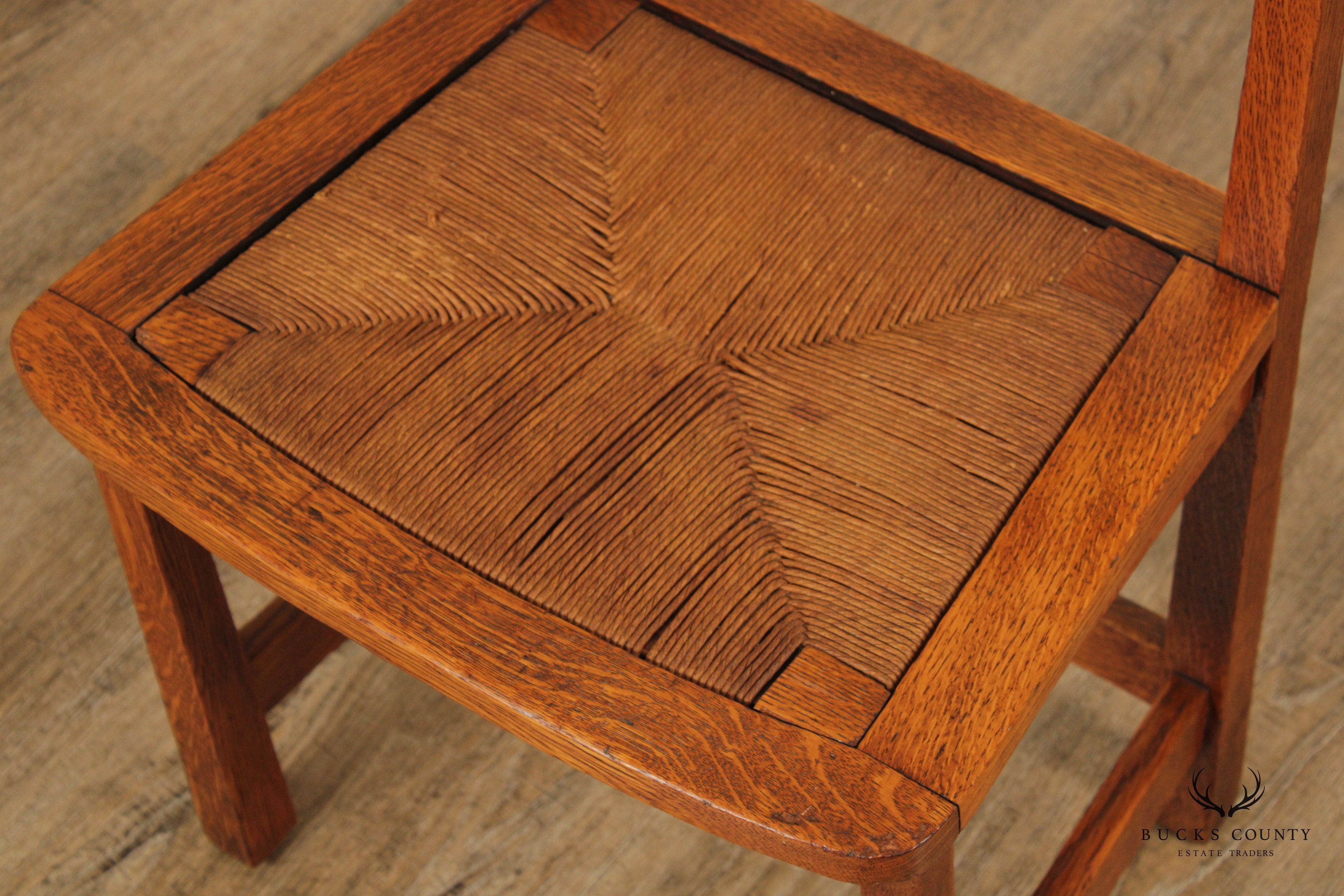 Antique Stickley Brothers Mission Oak Rush Seat Side Chair