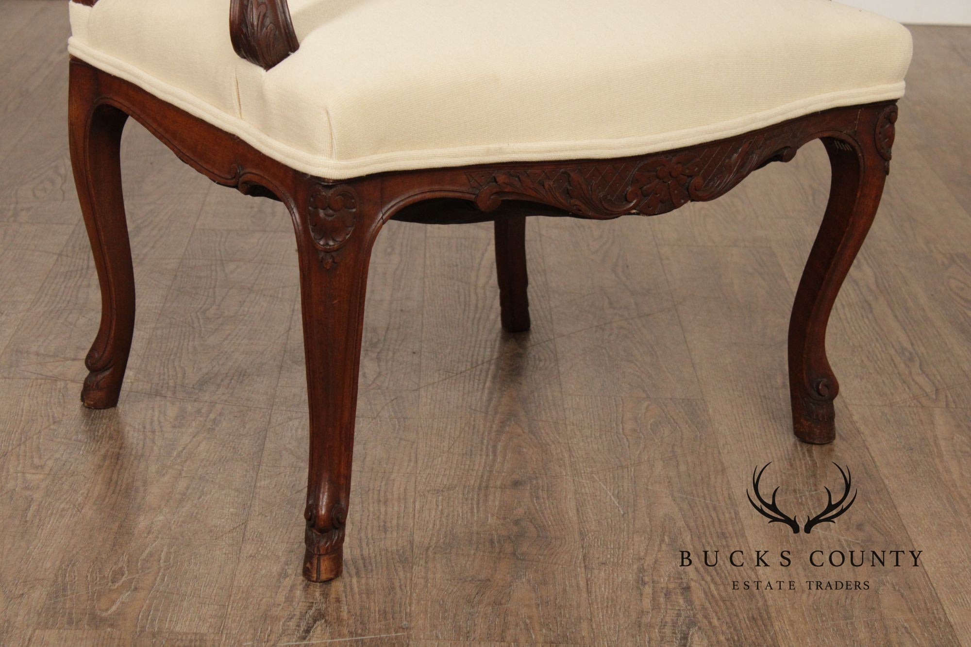 Antique French Louis XV Style Pair of Carved Walnut Fauteuil Armchairs