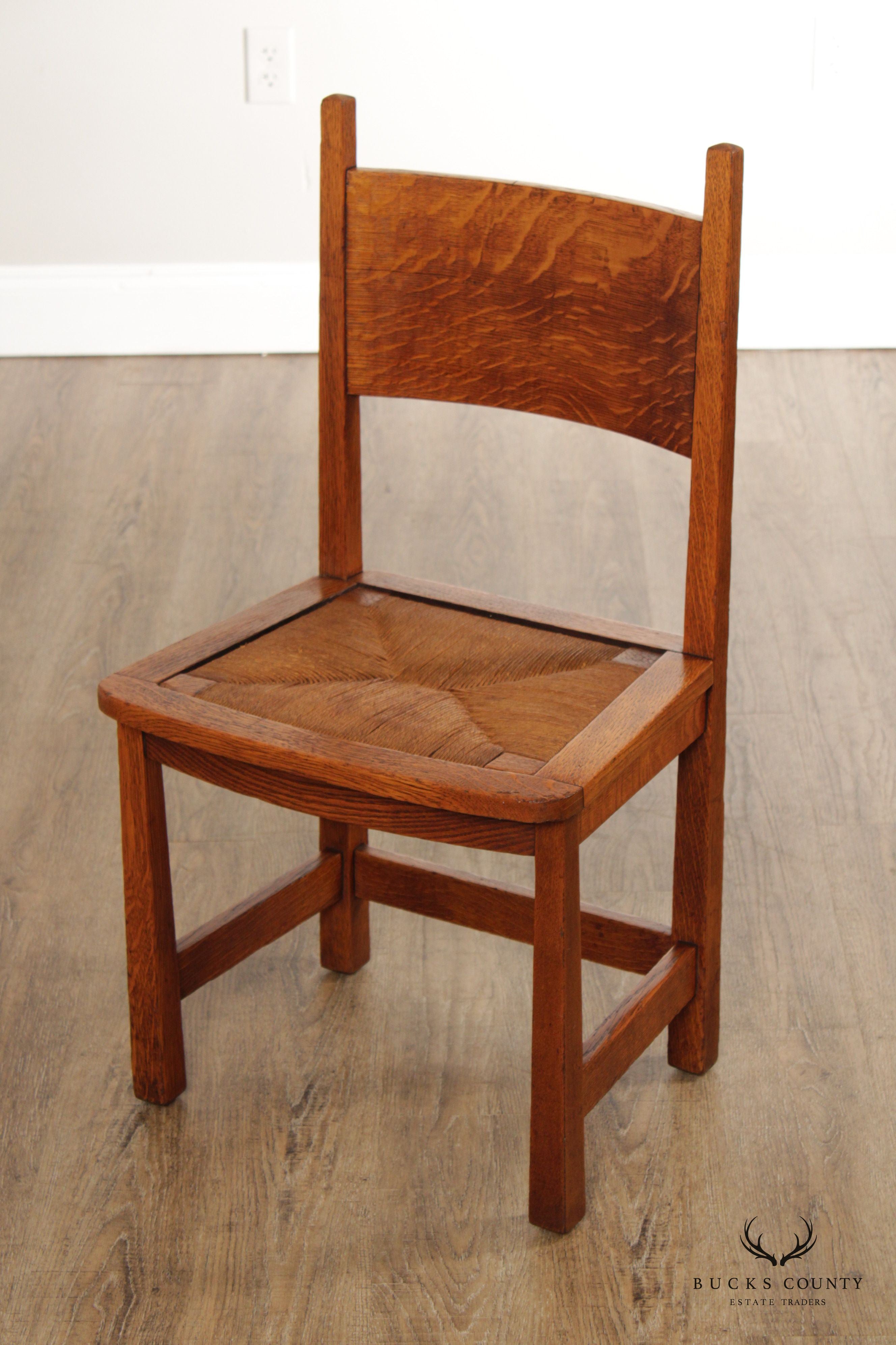 Antique Stickley Brothers Mission Oak Rush Seat Side Chair