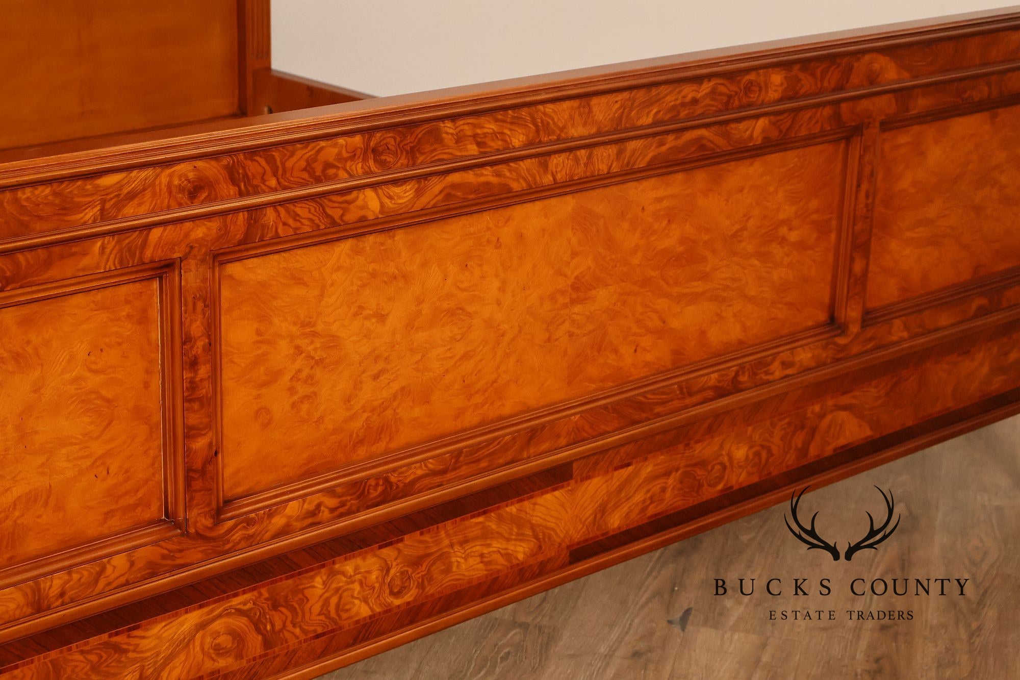 Quality Louis XVI Style Burlwood King Size High Back Bed