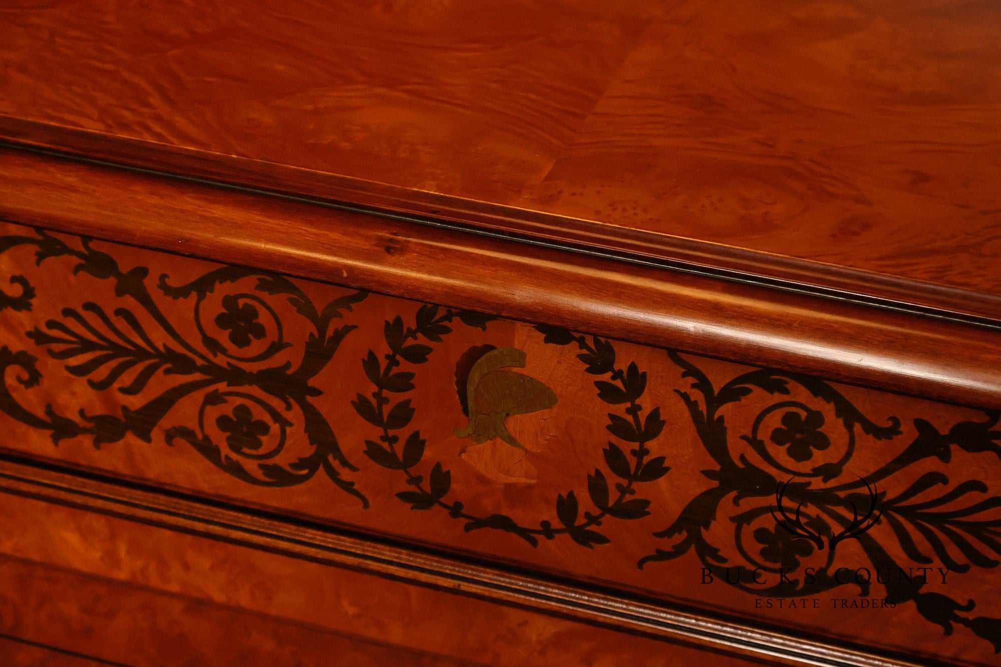 Rho Mobili D'Epoca Neoclassical Burl Wood Marquetry Inlaid Sideboard
