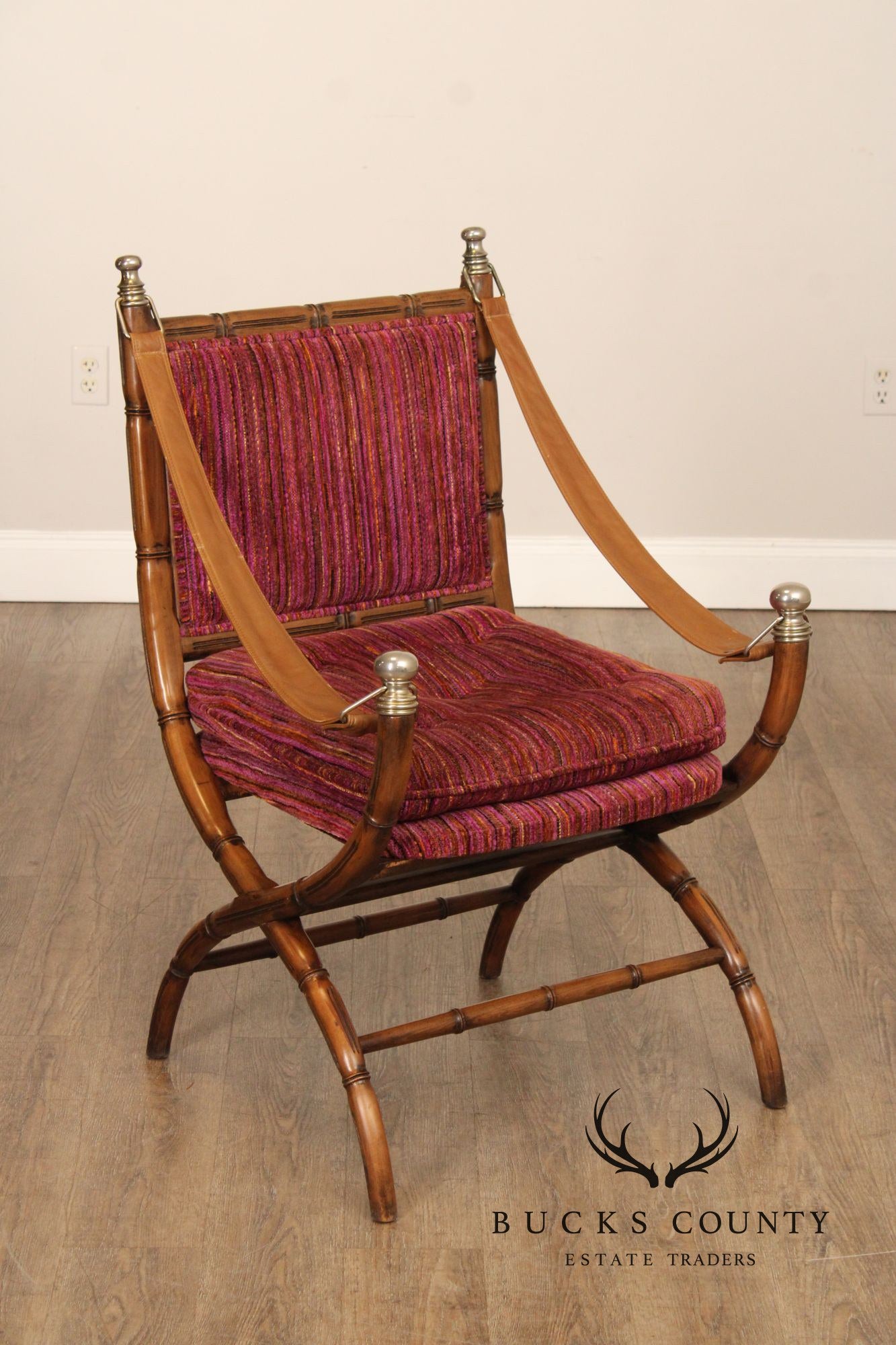 Campaign Style Faux Bamboo and Leather Sling Chair
