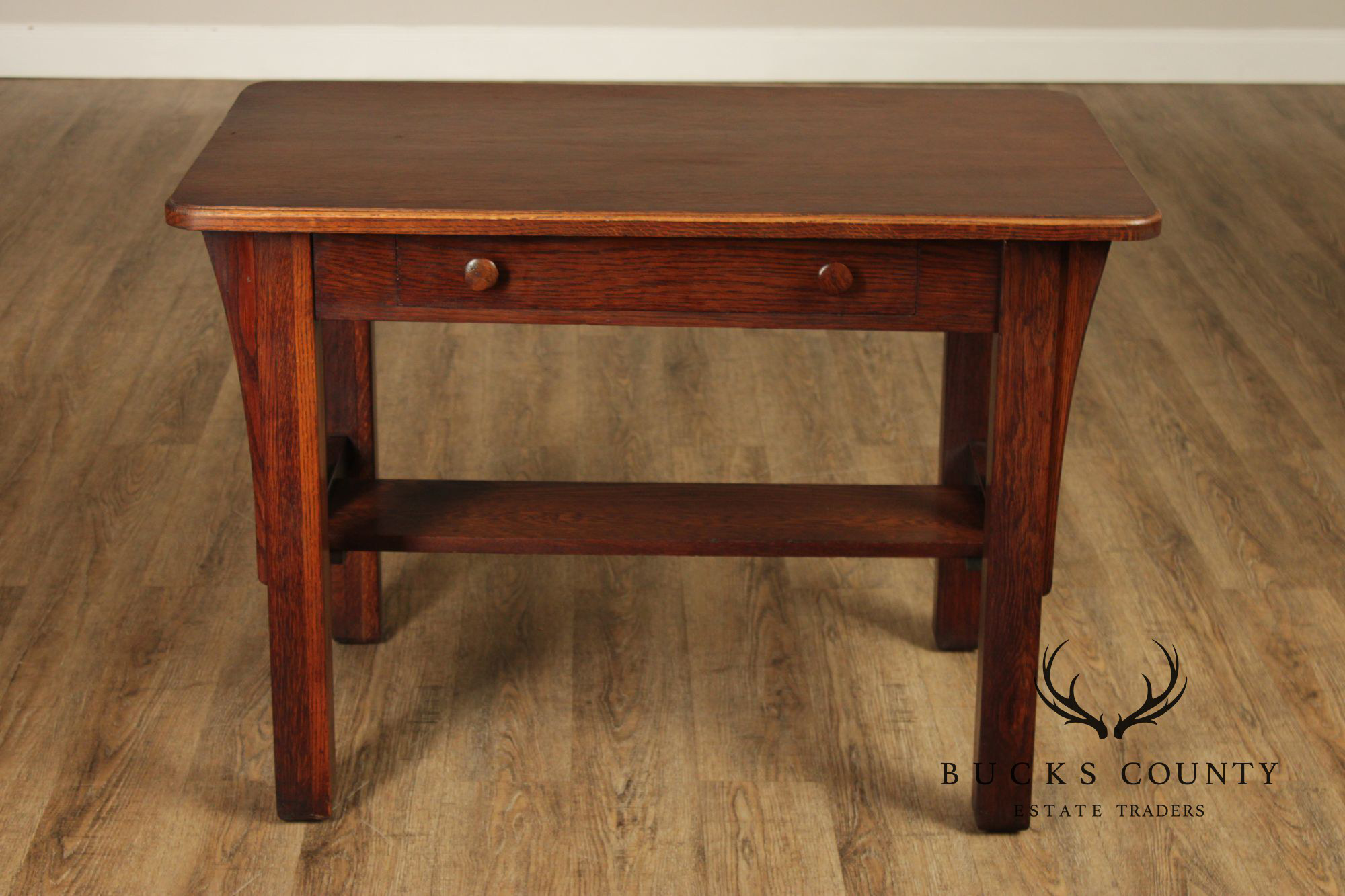Antique Mission Oak Arts & Crafts Writing Desk With Drawer And Cutout Sides