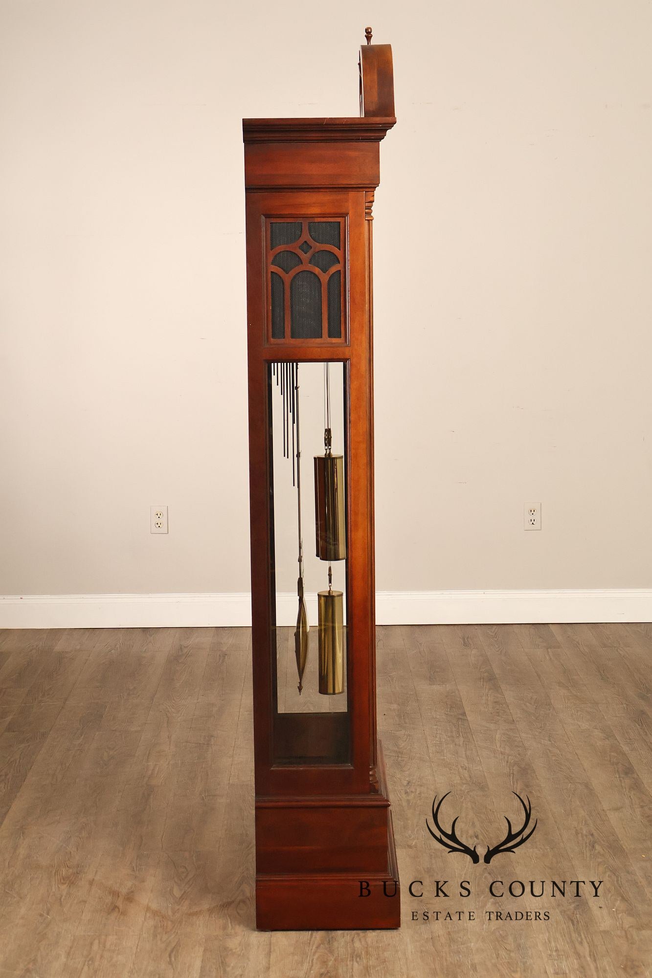 Howard Miller Mahogany Grandfather Clock With Brass Dial And Weights