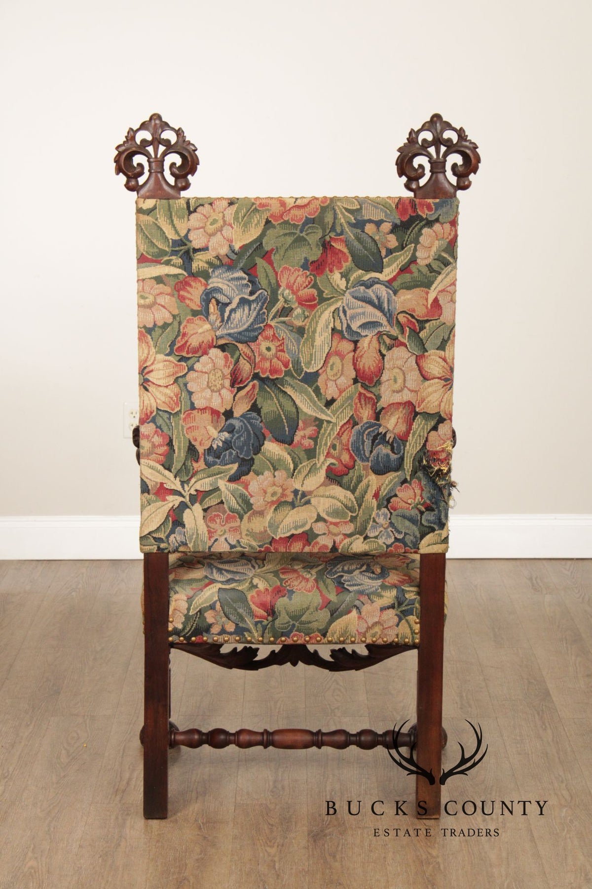 Antique French Baroque Style Carved Walnut Armchair
