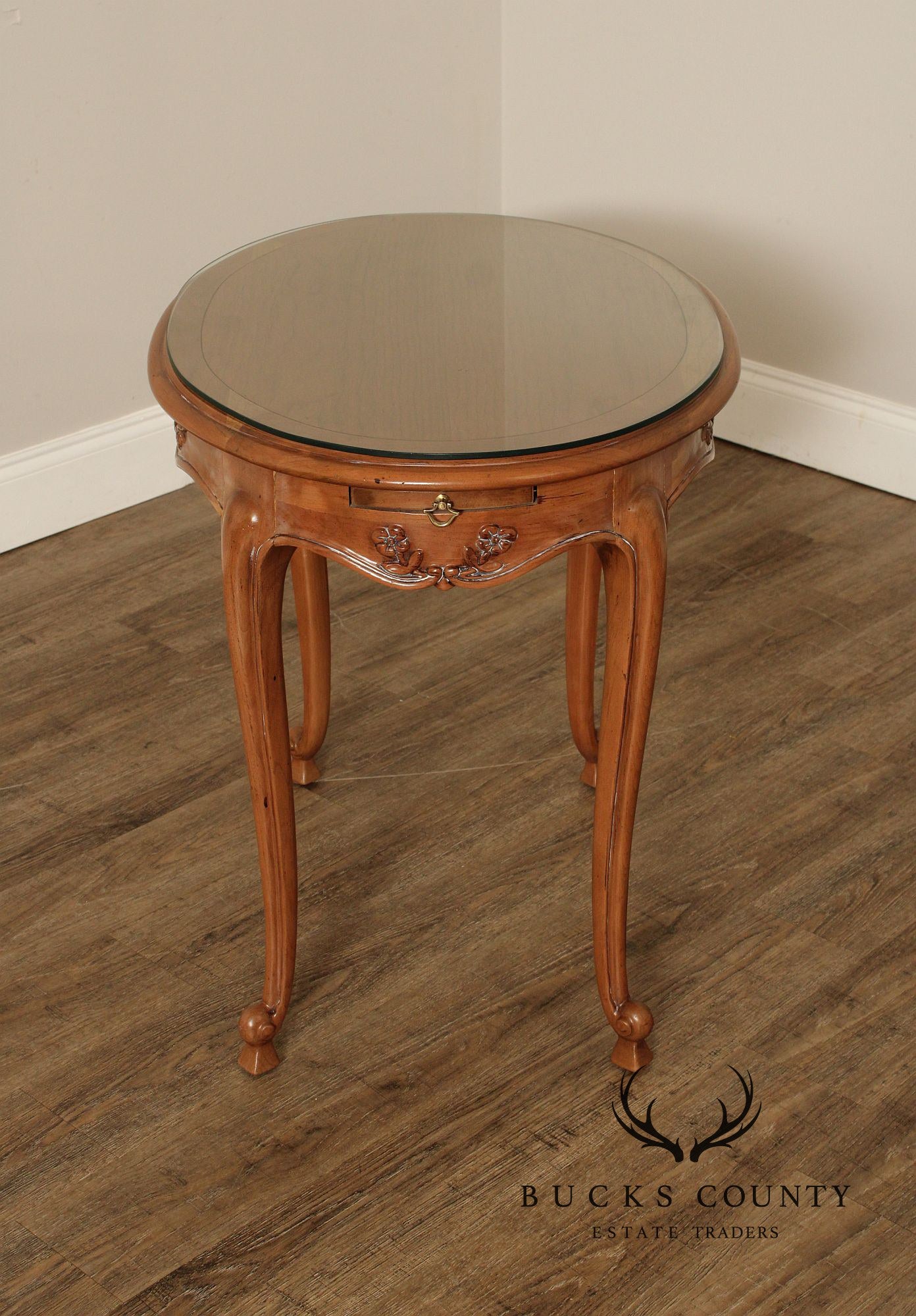 French Louis XV Style Glass Top Side Table