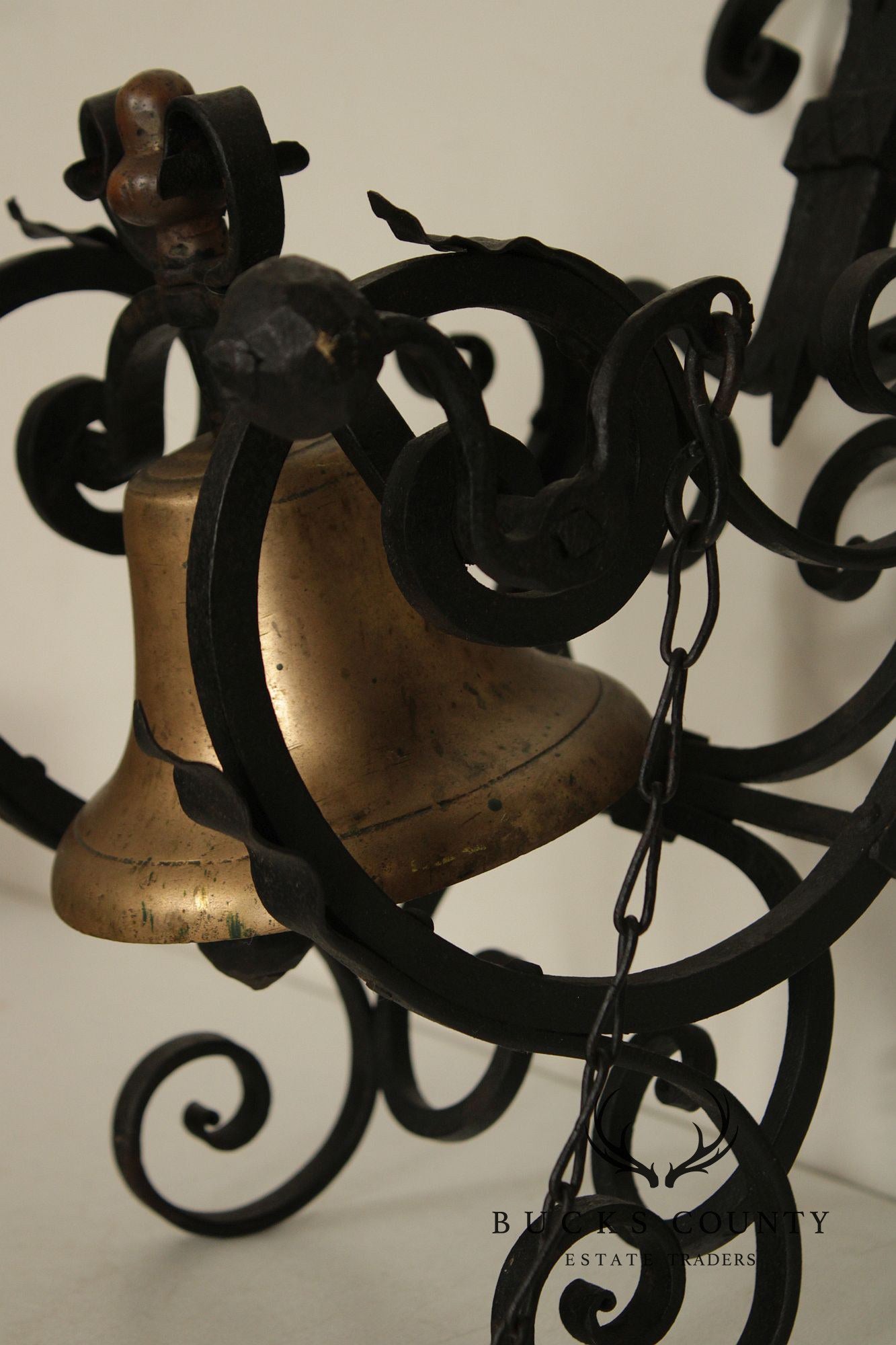 Antique Wrought Iron and Brass Wall-Mounted Bell