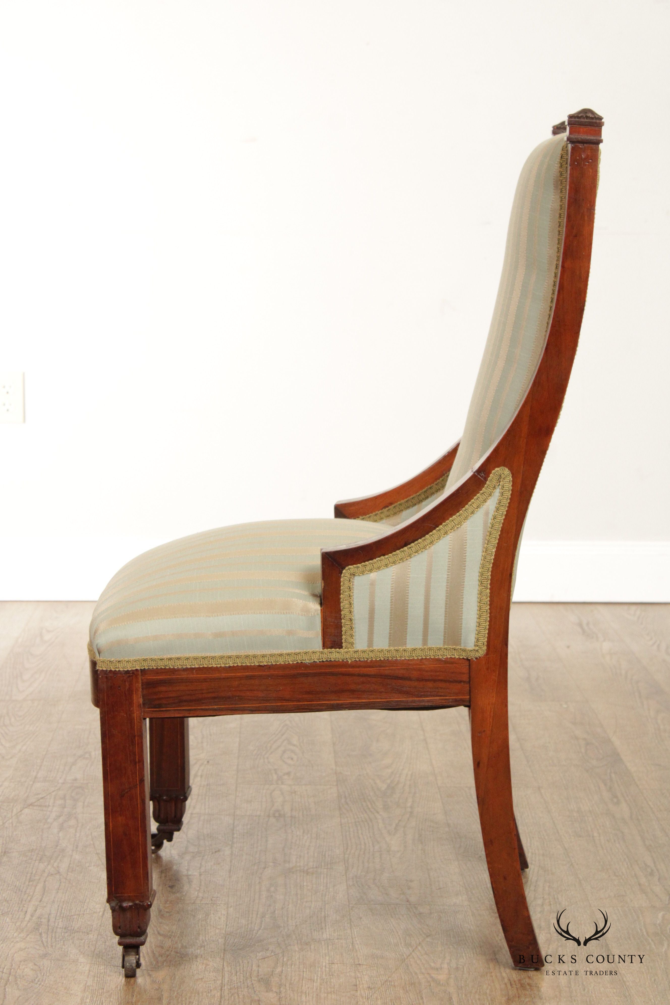 Antique Arts & Crafts Mother of Pearl Inlay Parlor Chair