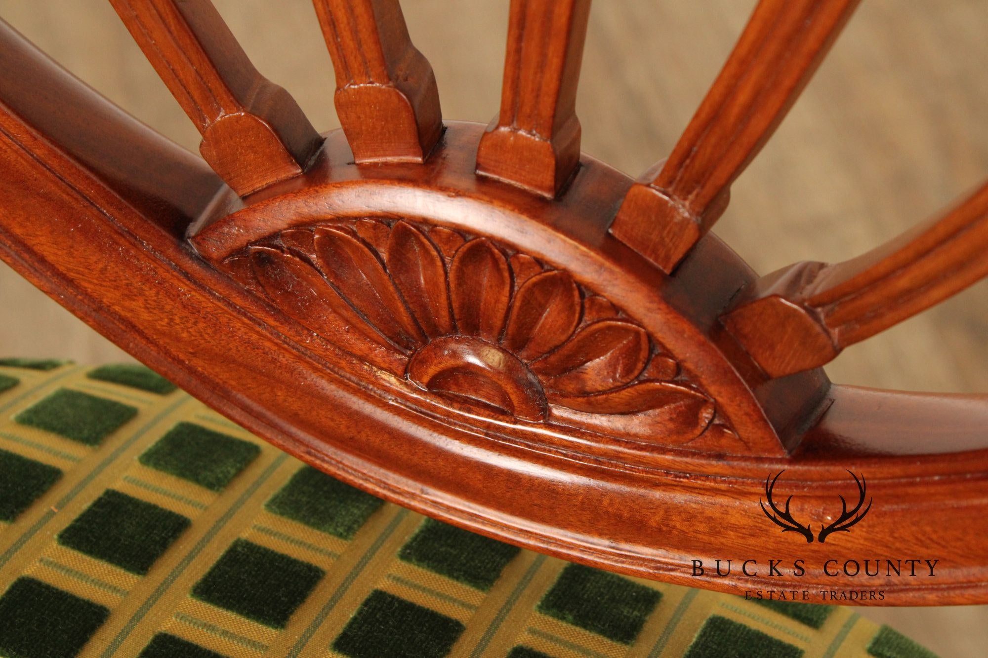 Hepplewhite Style Set of Four Carved Mahogany Shield Back Dining Chairs