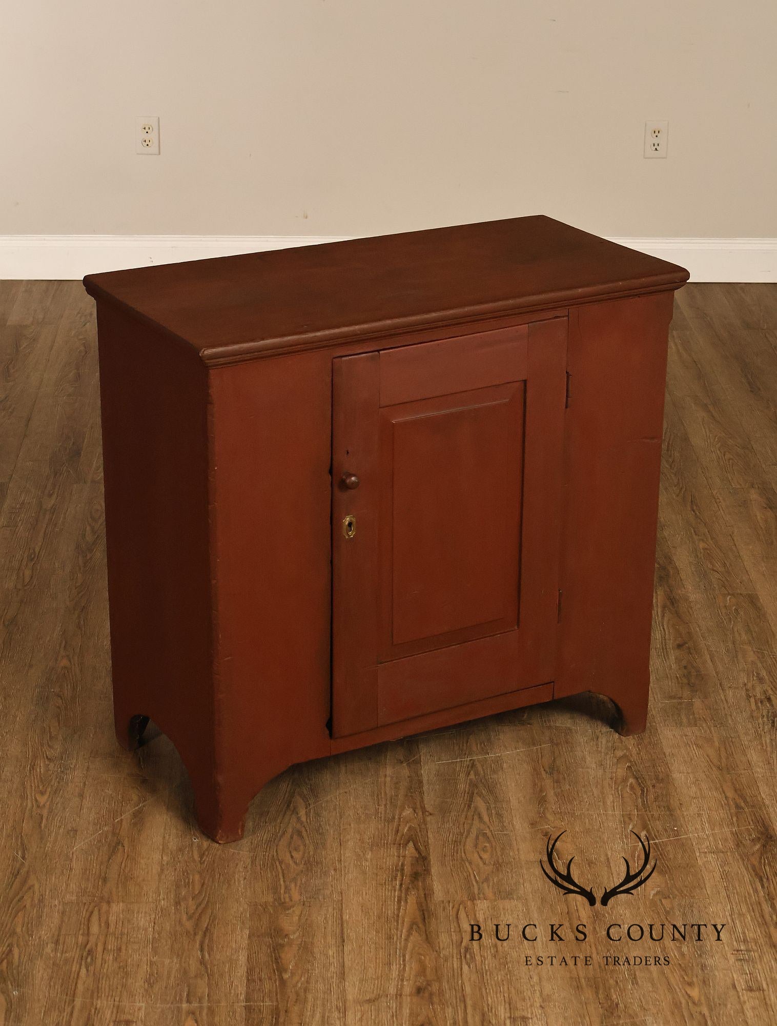 Antique American Primitive Red-Painted Storage Cupboard