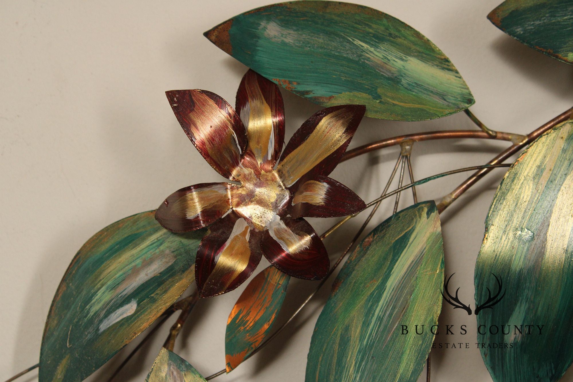 Vintage Enameled Metal Clematis Wall Sculpture