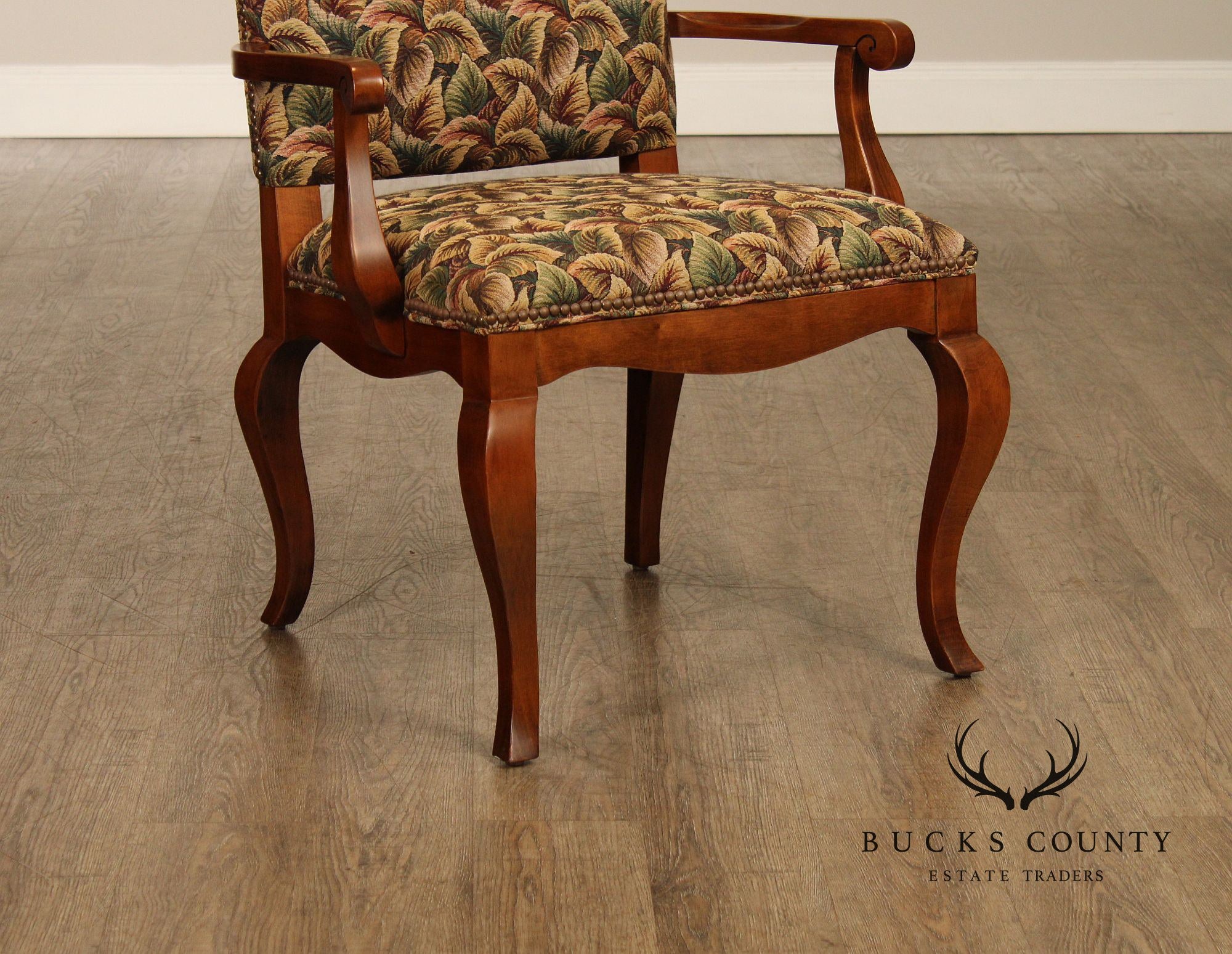 Pair of Ethan Allen Legacy Collection Upholstered Armchairs with Cabriole Legs