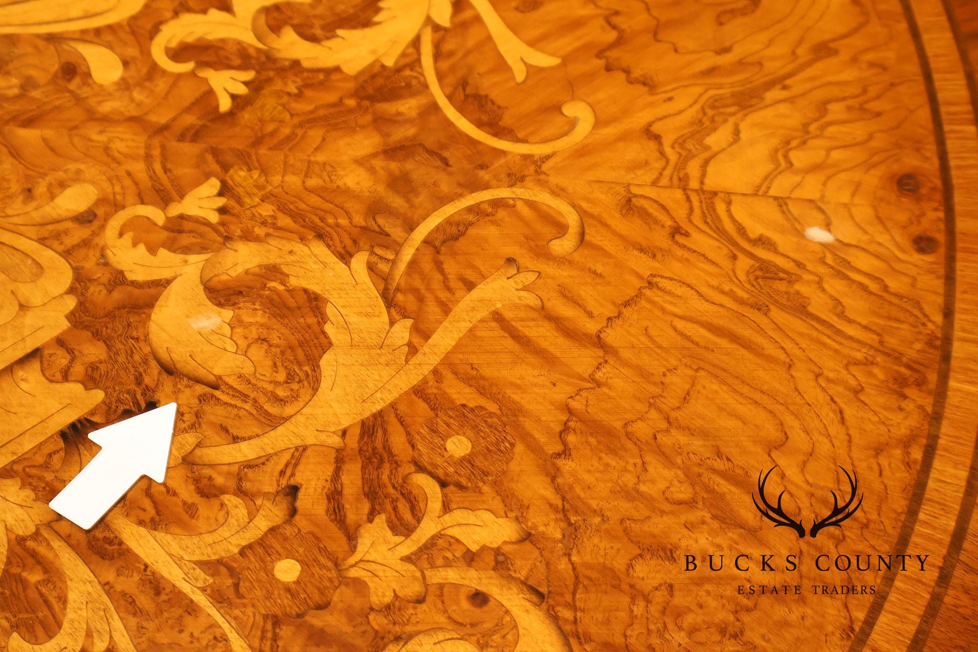 Italian 72" Round Inlaid Burl Wood Dining Table With Lazy Susan