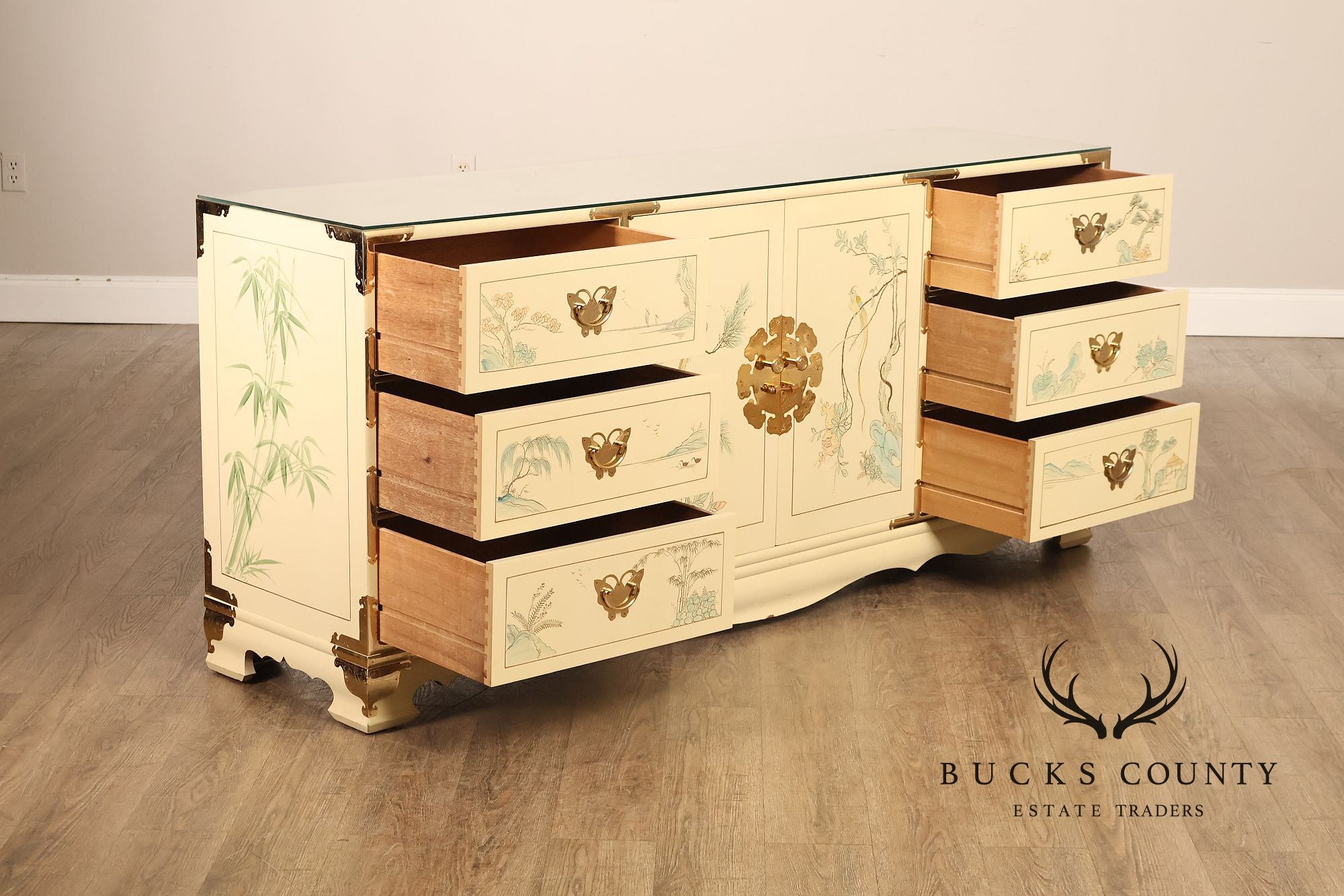 Painted Chinoiserie Style Dresser With Brass Hardware