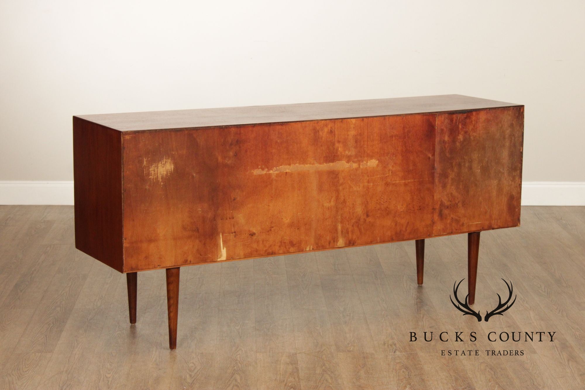 Mid-Century Danish Style Teak Credenza Sideboard With Inset Pulls