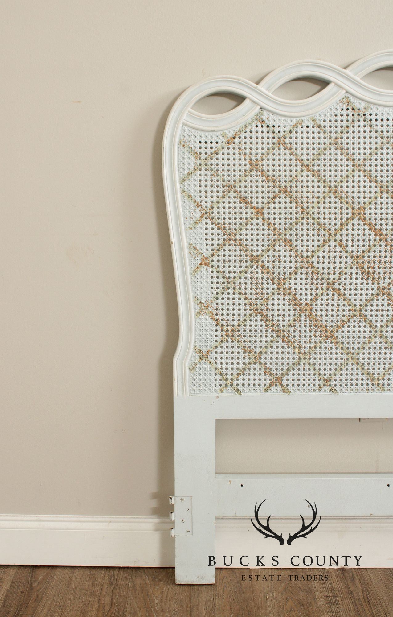 French Provincial Style Queen Size Painted Caned Headboard