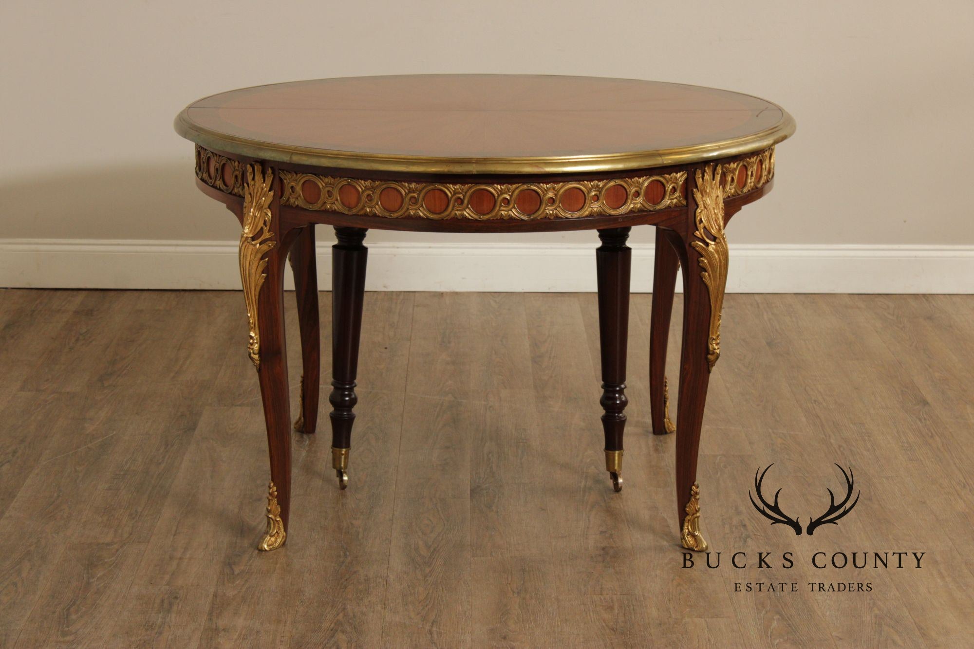 French Louis XV Style Ormolu Mounted Round Expandable Dining Table