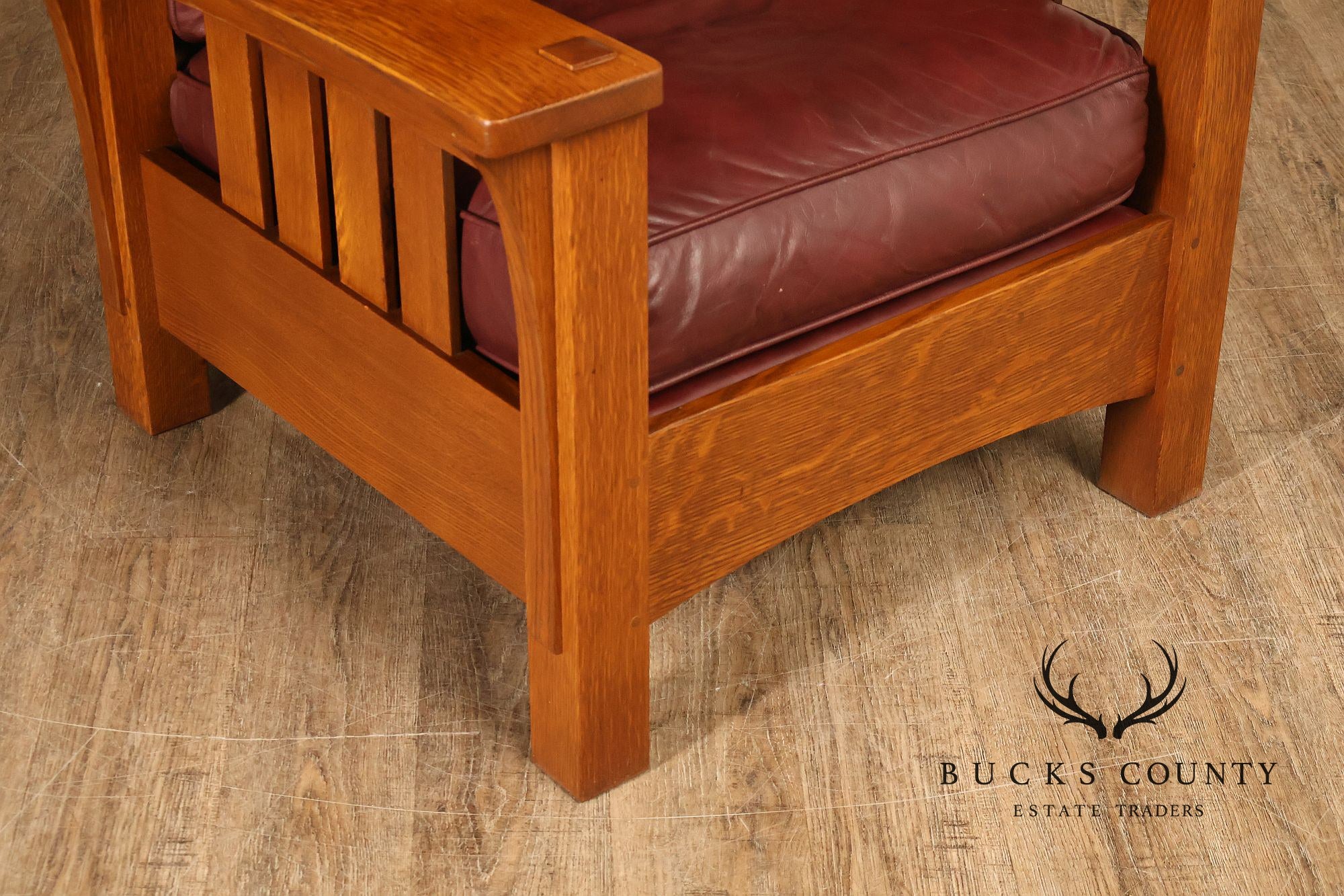 Stickley Mission Collection Oak And Leather Bow Arm Morris Chair