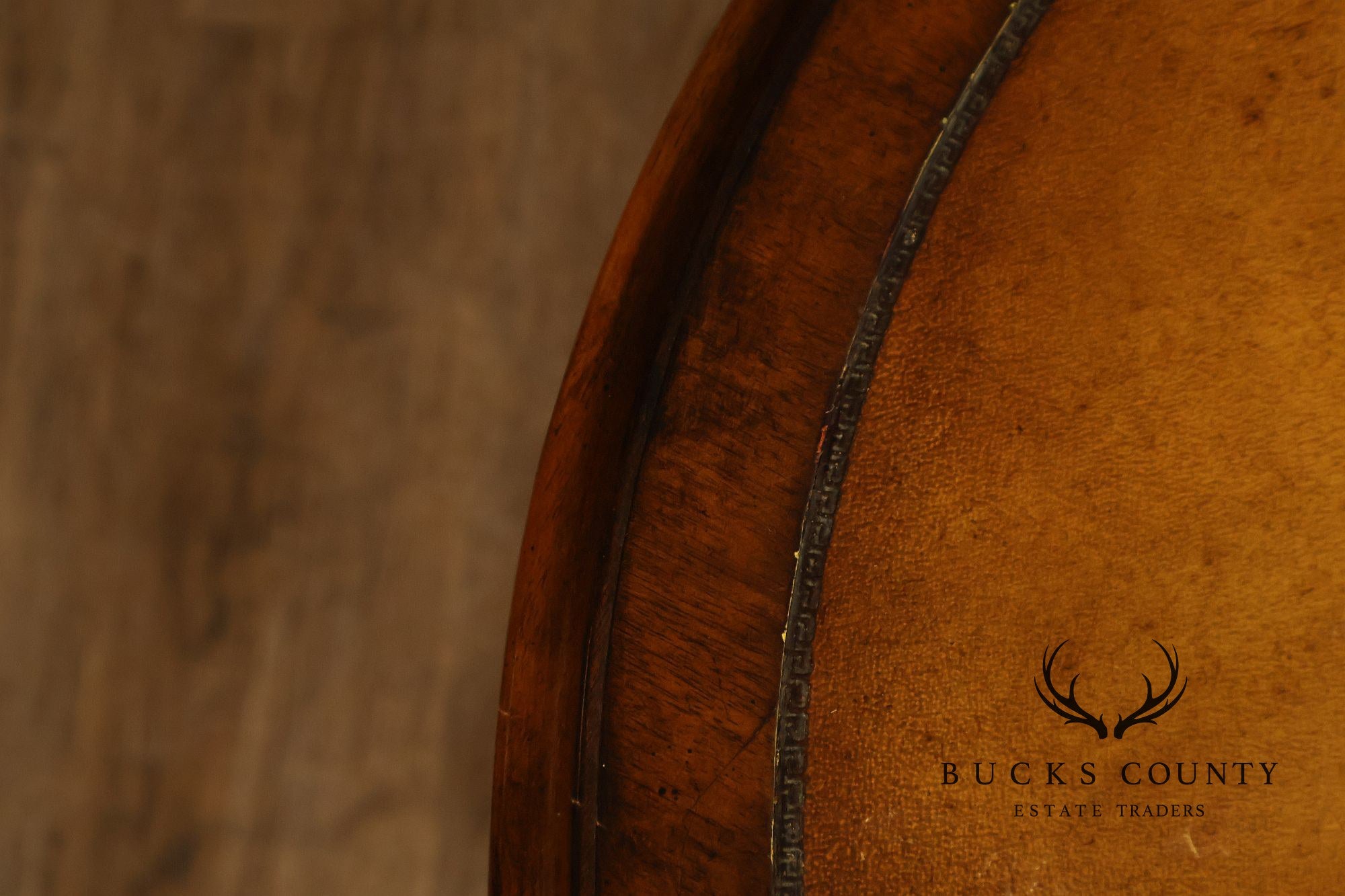 John Richard 'European Crossroads' Pair of Round Leather Top Lamp Tables
