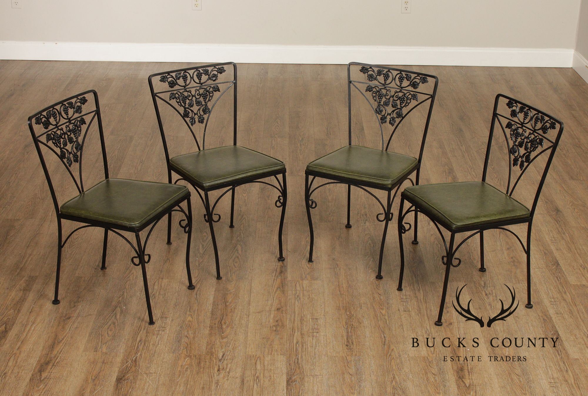 Woodard Set of Four Iron Grapevine Dining Chairs